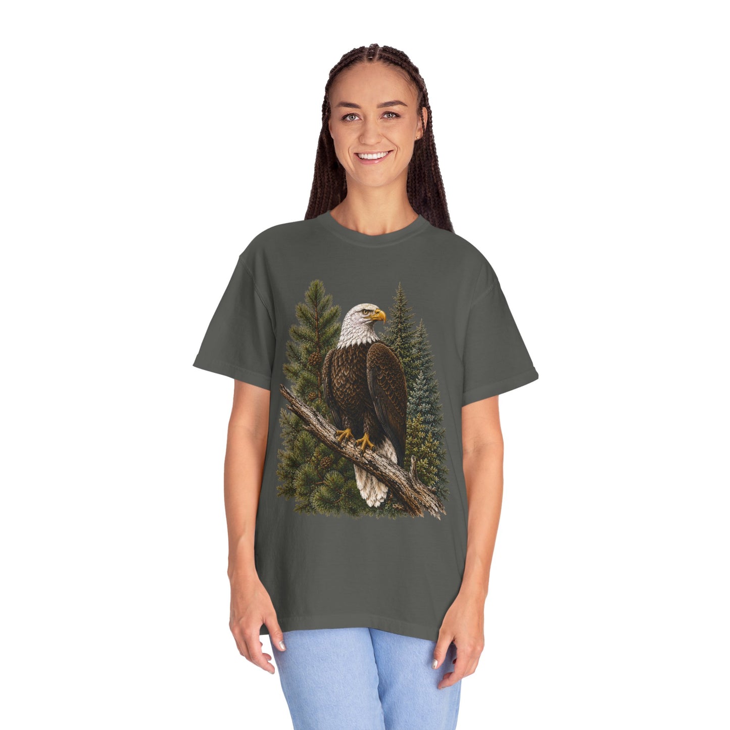 Majestic Bald Eagle Wildlife on Pine Branch Nature Art T-Shirt