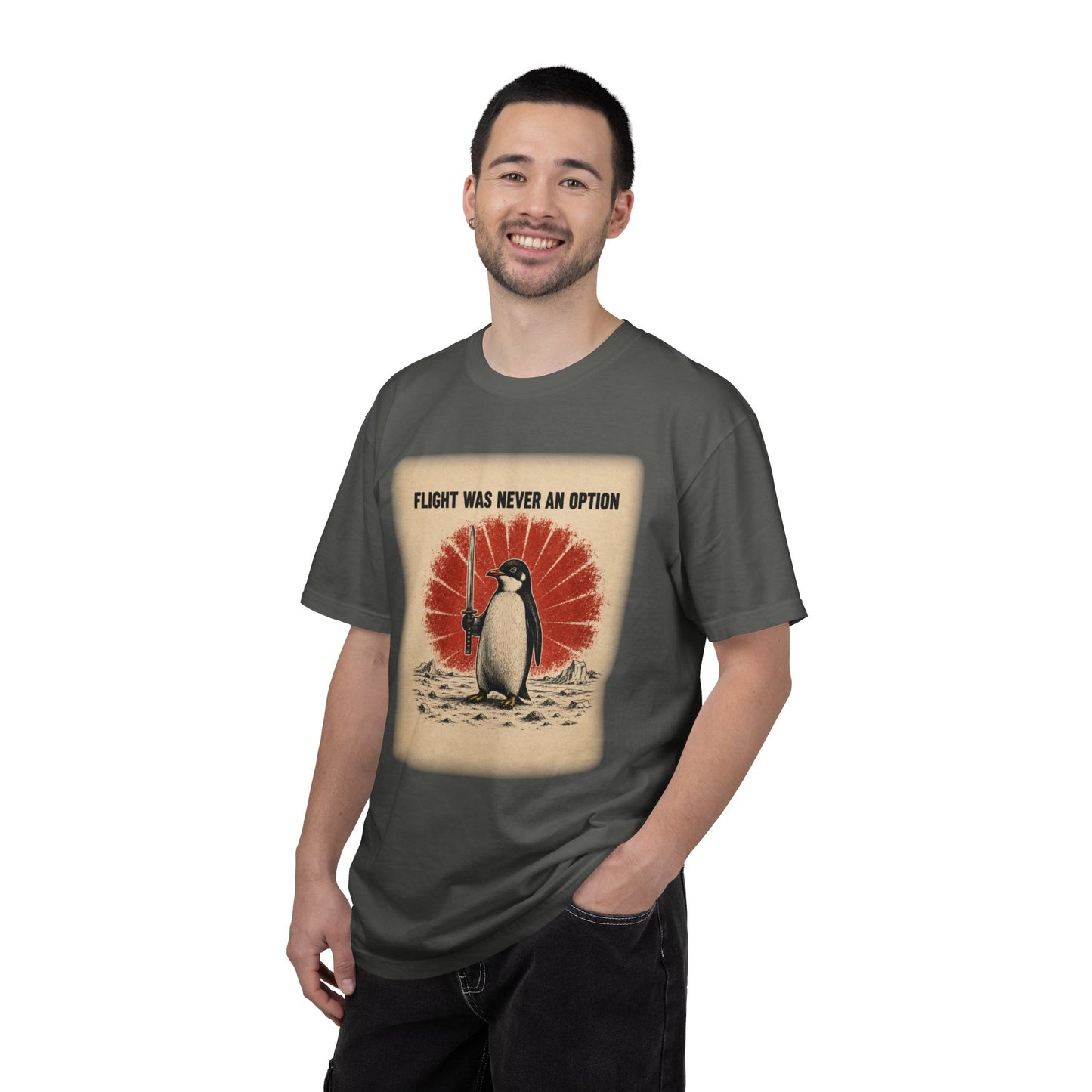 Flight Was Never an Option Penguin Shirt | Funny Warrior Penguin Graphic Tee | Vintage Comfort Colors® T-Shirt