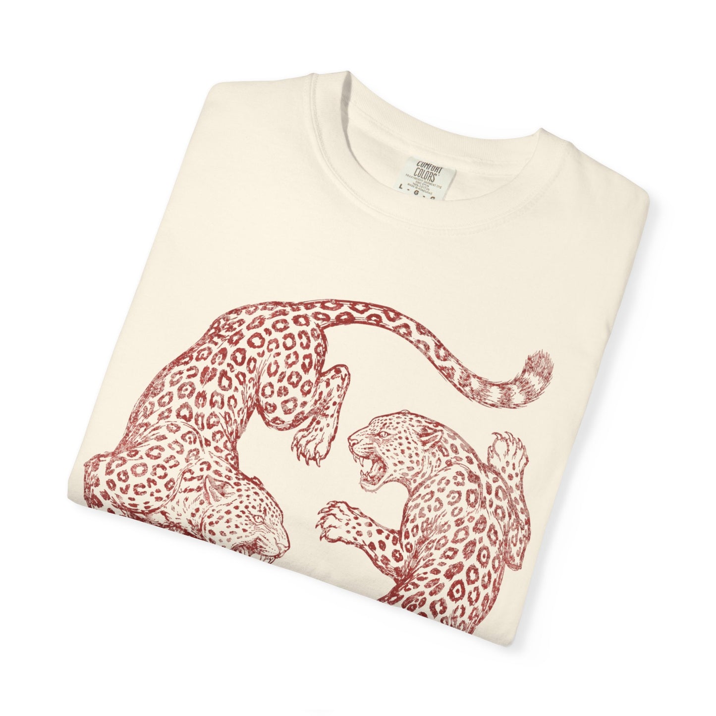 Circling Fighting Retro Distressed Leopards Graphic T-Shirt