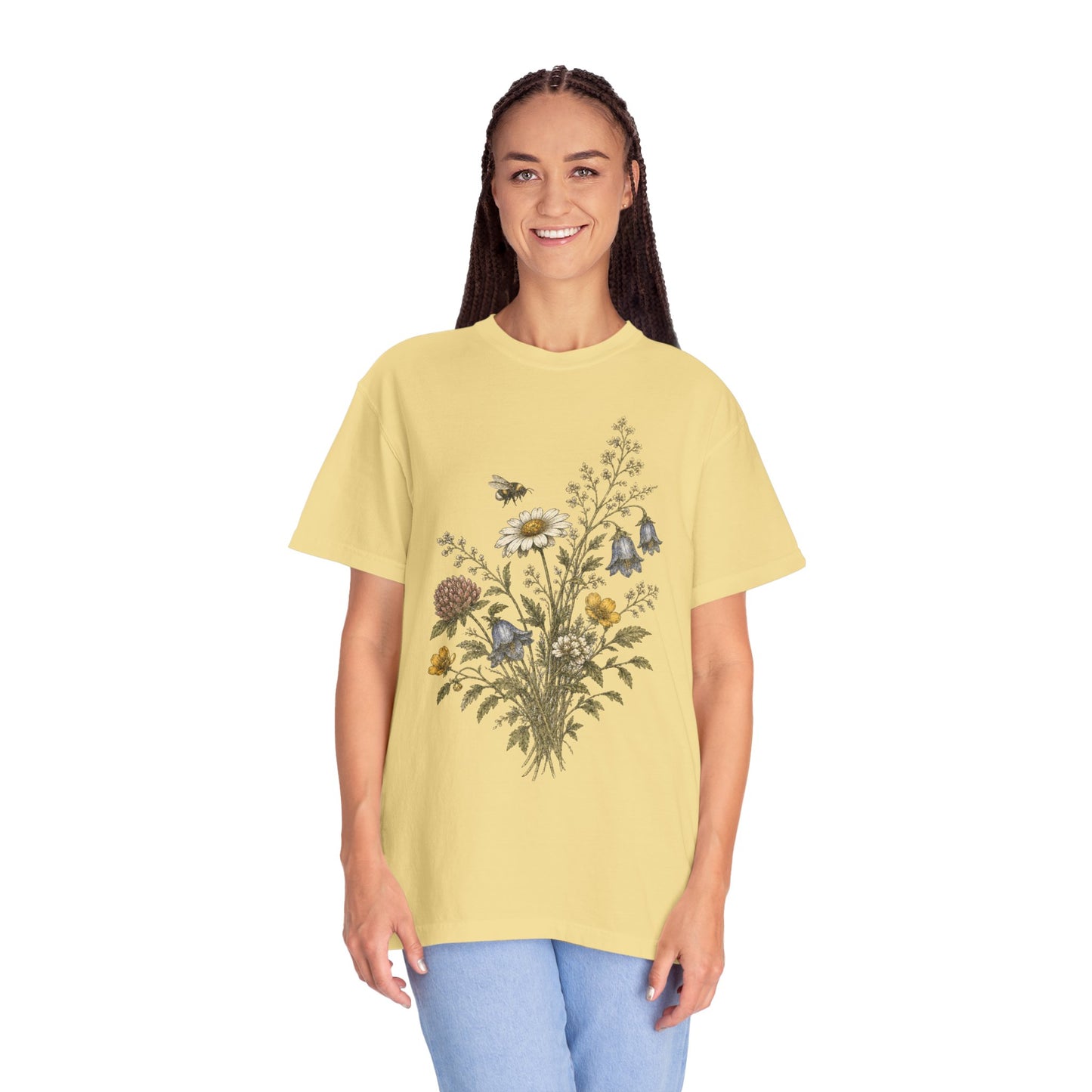 Vintage Wildflower Bouquet and Bumblebee Botanical TShirt