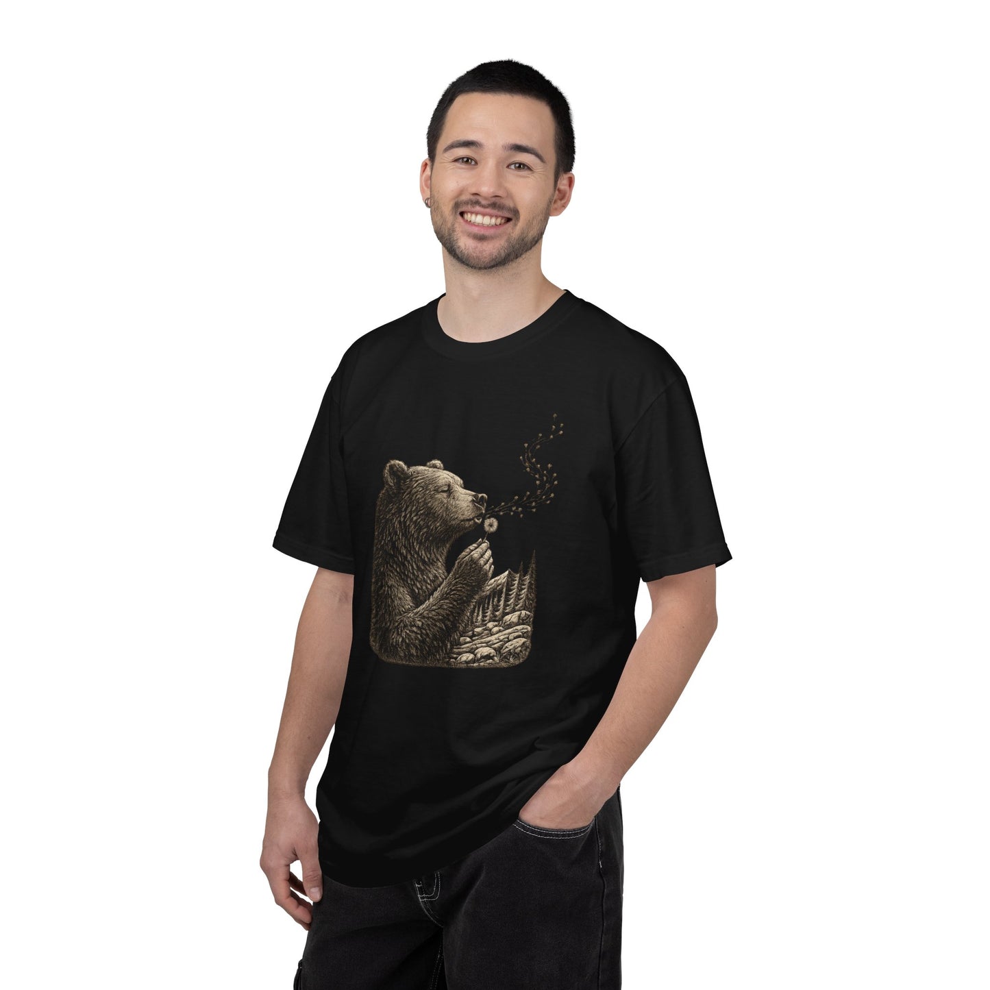 Bear Blowing Dandelion T-Shirt — Outdoor Enthusiast Woodland Nature Graphic Tee