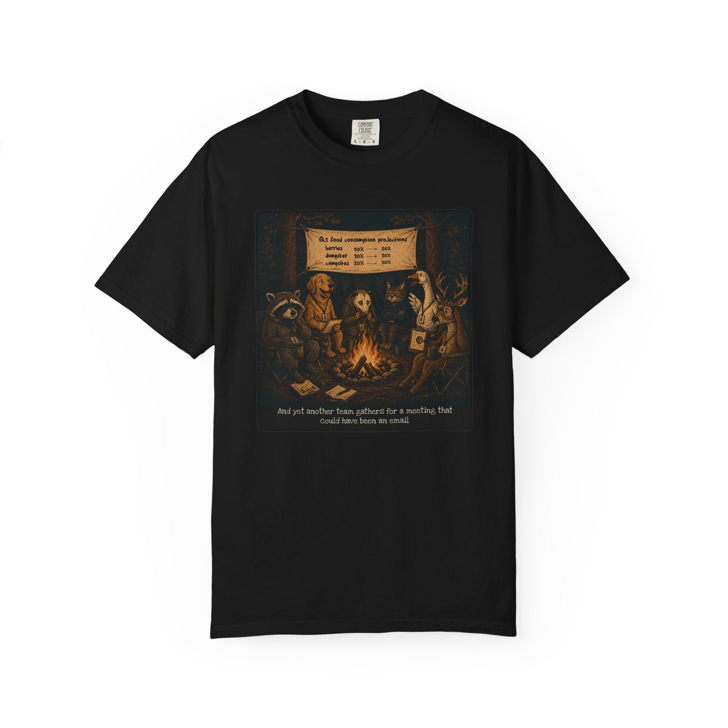 Campfire Meeting T-Shirt — “And Yet Another Team Gathers for a Meeting That Could Have Been an Email”