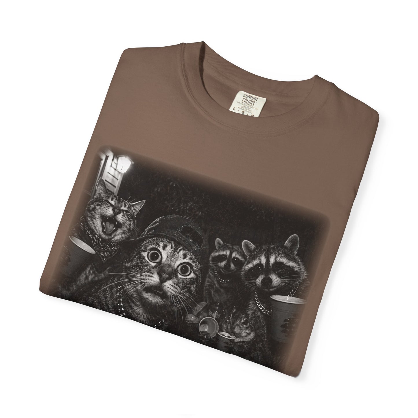 Backyard Midnight Party T-Shirt — Raccoons, Cats & Squirrels Porch Party Design