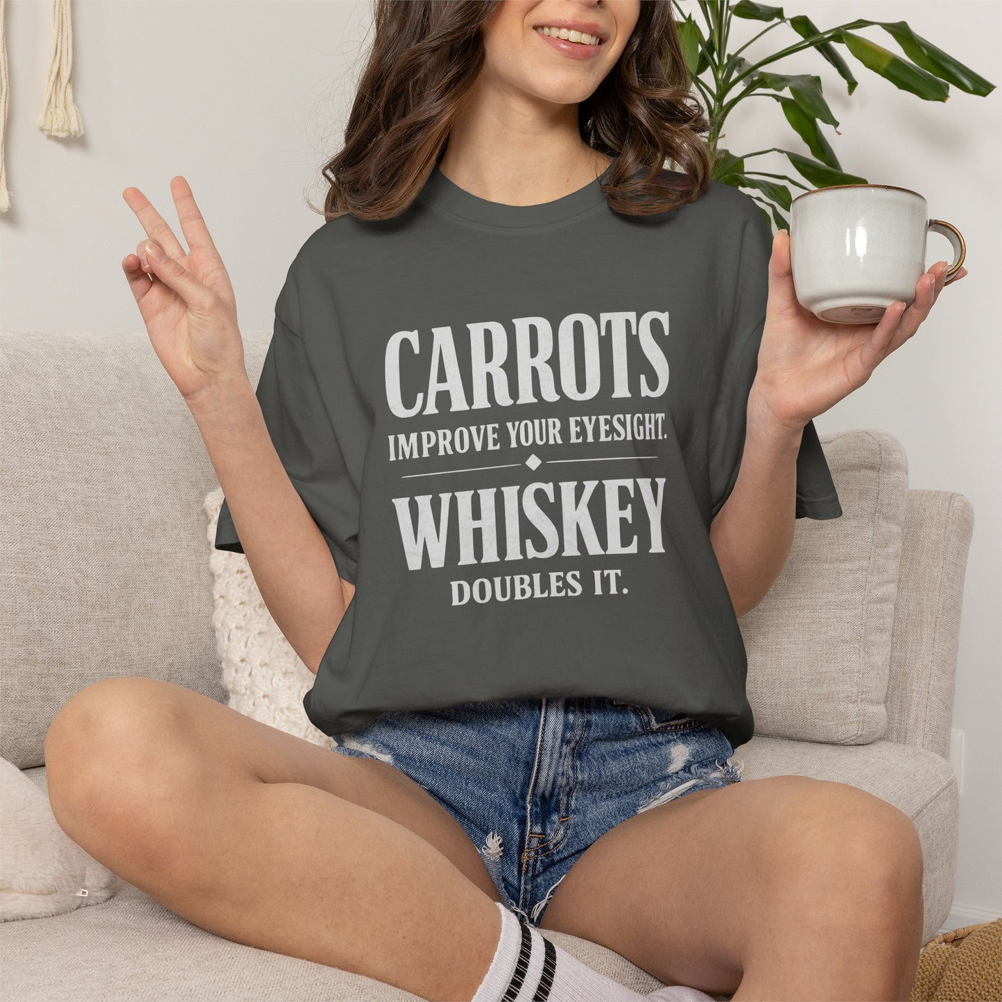 Carrots Improve Eyesight Whiskey Doubles It Shirt | Funny Whiskey Tee | Drinking Humor Shirt | Sarcastic Quote Shirt