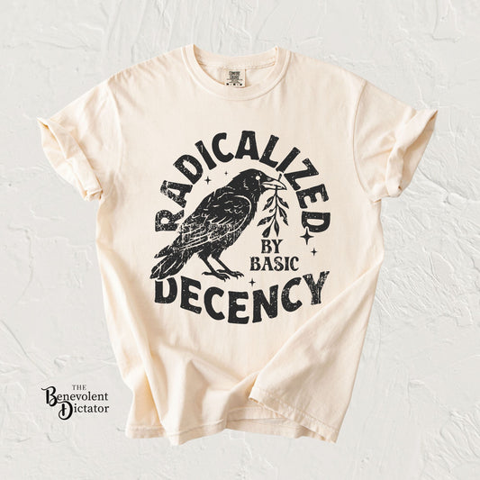 Radicalized by Basic Decency T-Shirt — Vintage Raven Distressed Graphic Tee