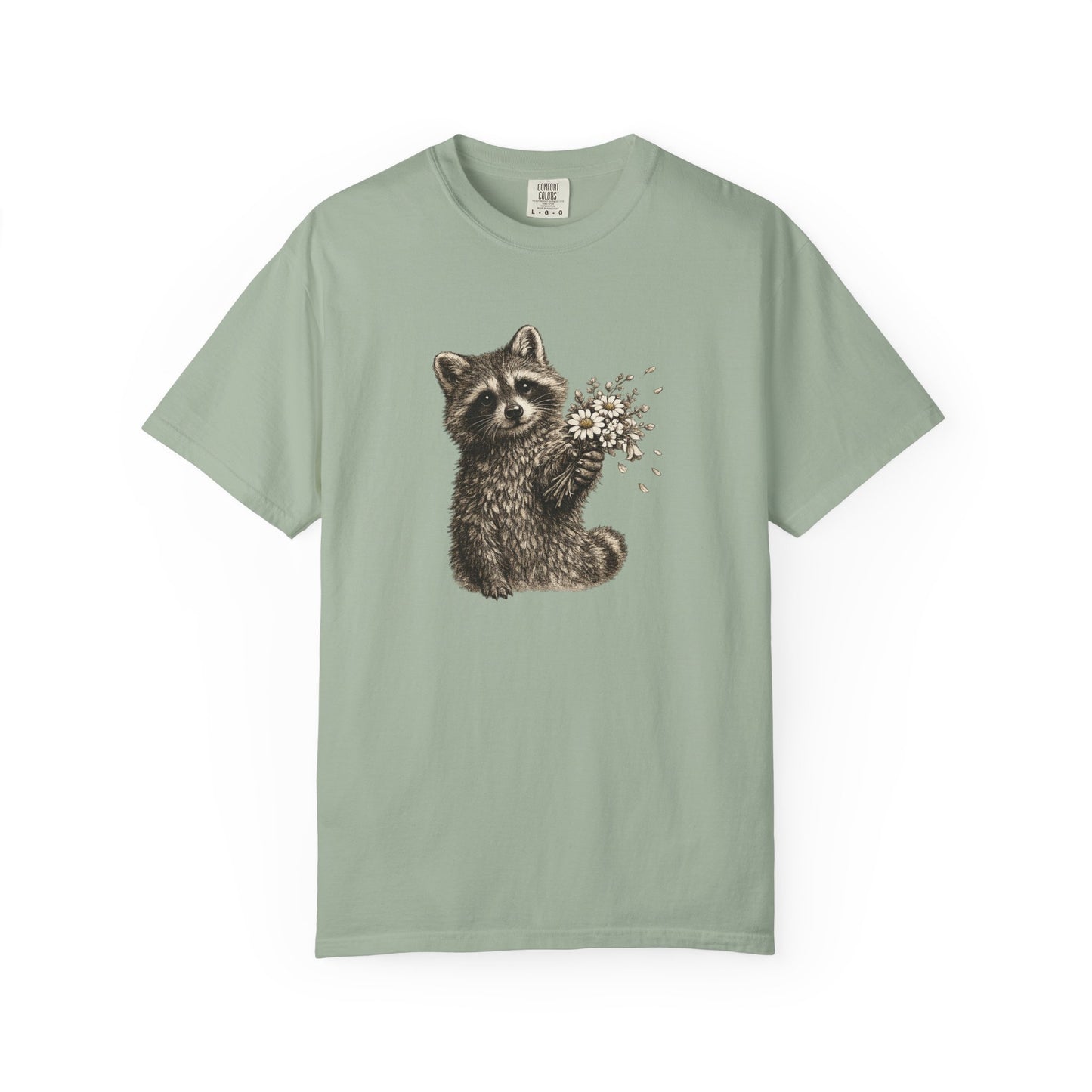 Raccoon with Wildflower Bouquet T-Shirt — Cute Animal Gift Tee