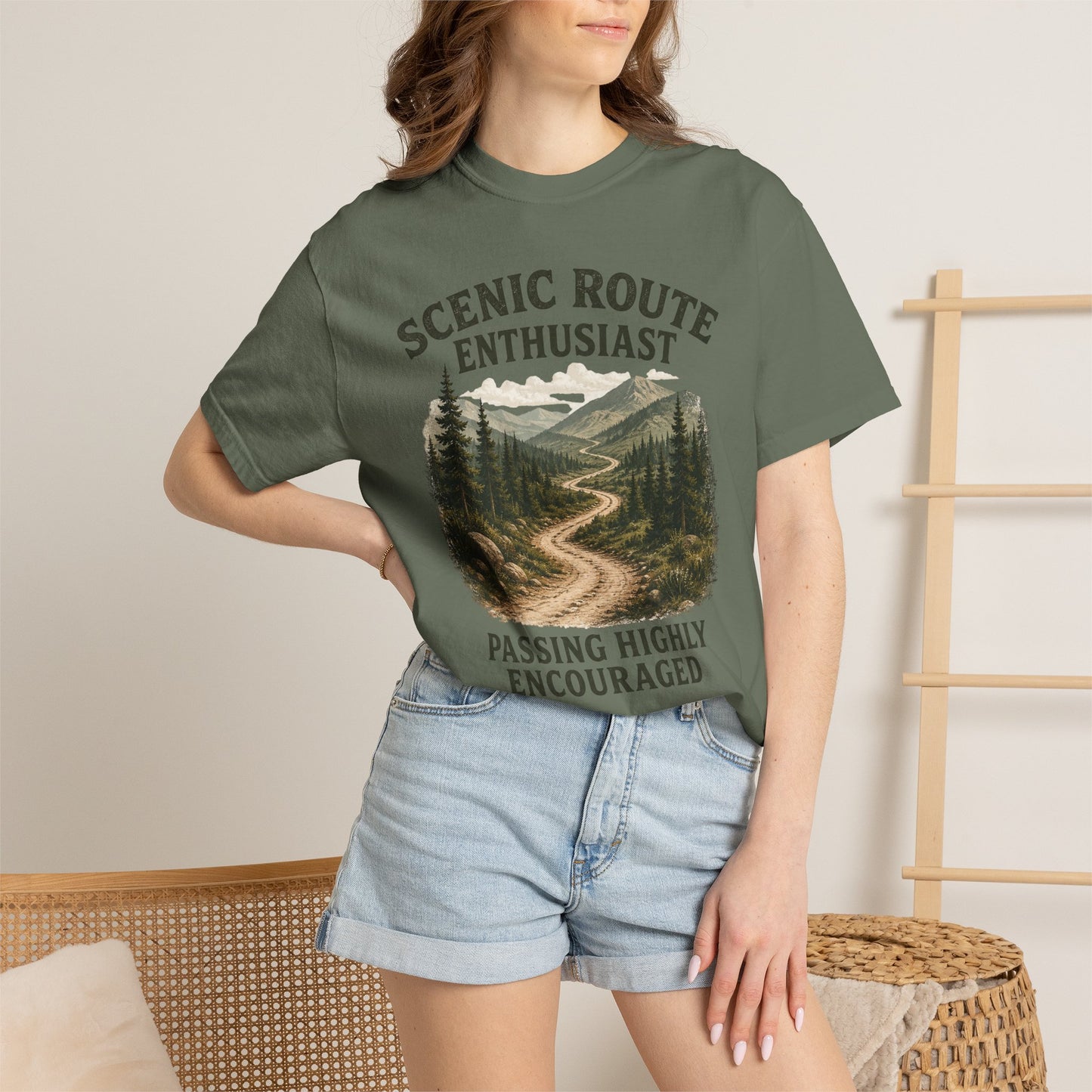 Scenic Route Enthusiast T-Shirt — "Passing Highly Encouraged" Hiking Tee