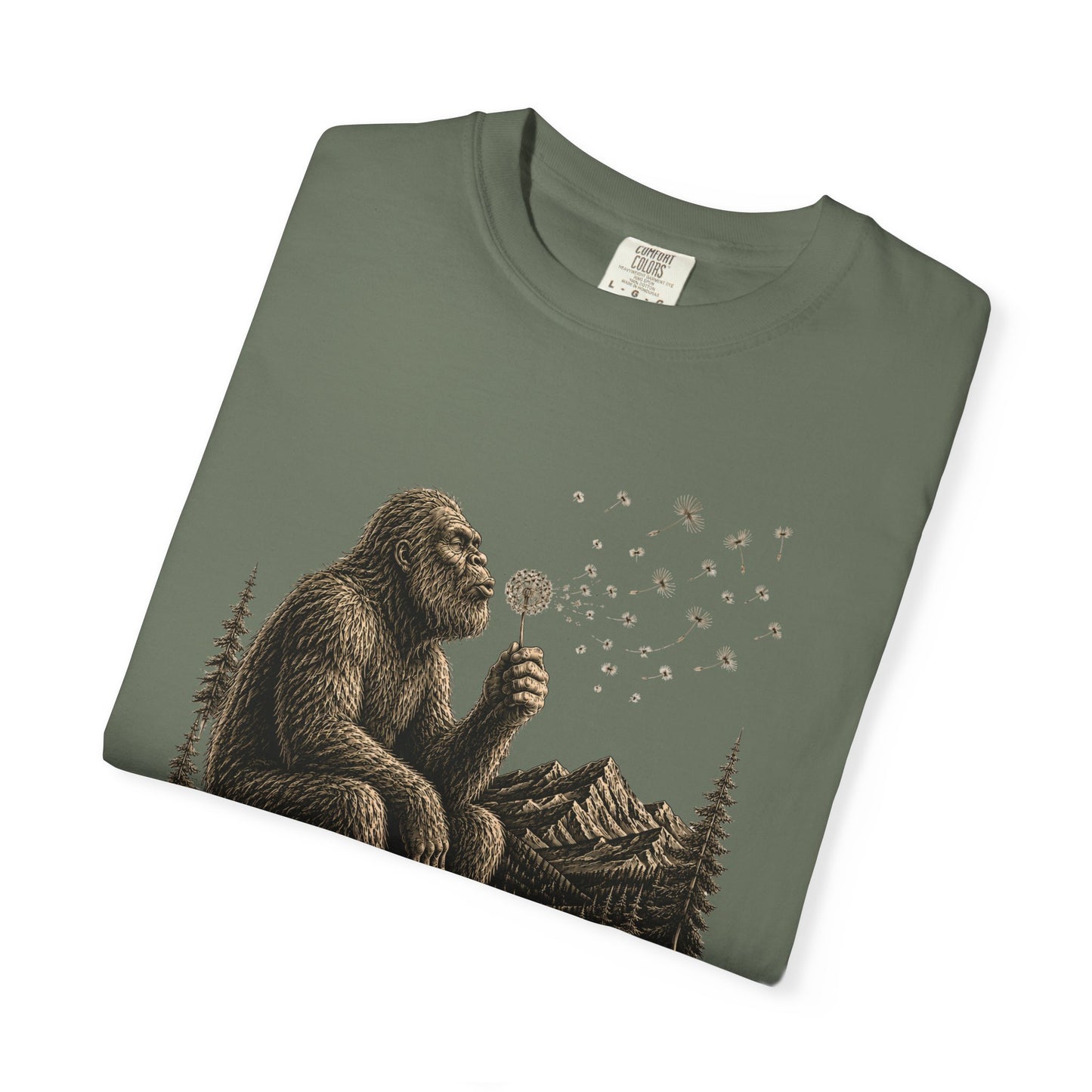Bigfoot Dandelion T-Shirt, Peaceful Sasquatch Nature Woodland Graphic Tee