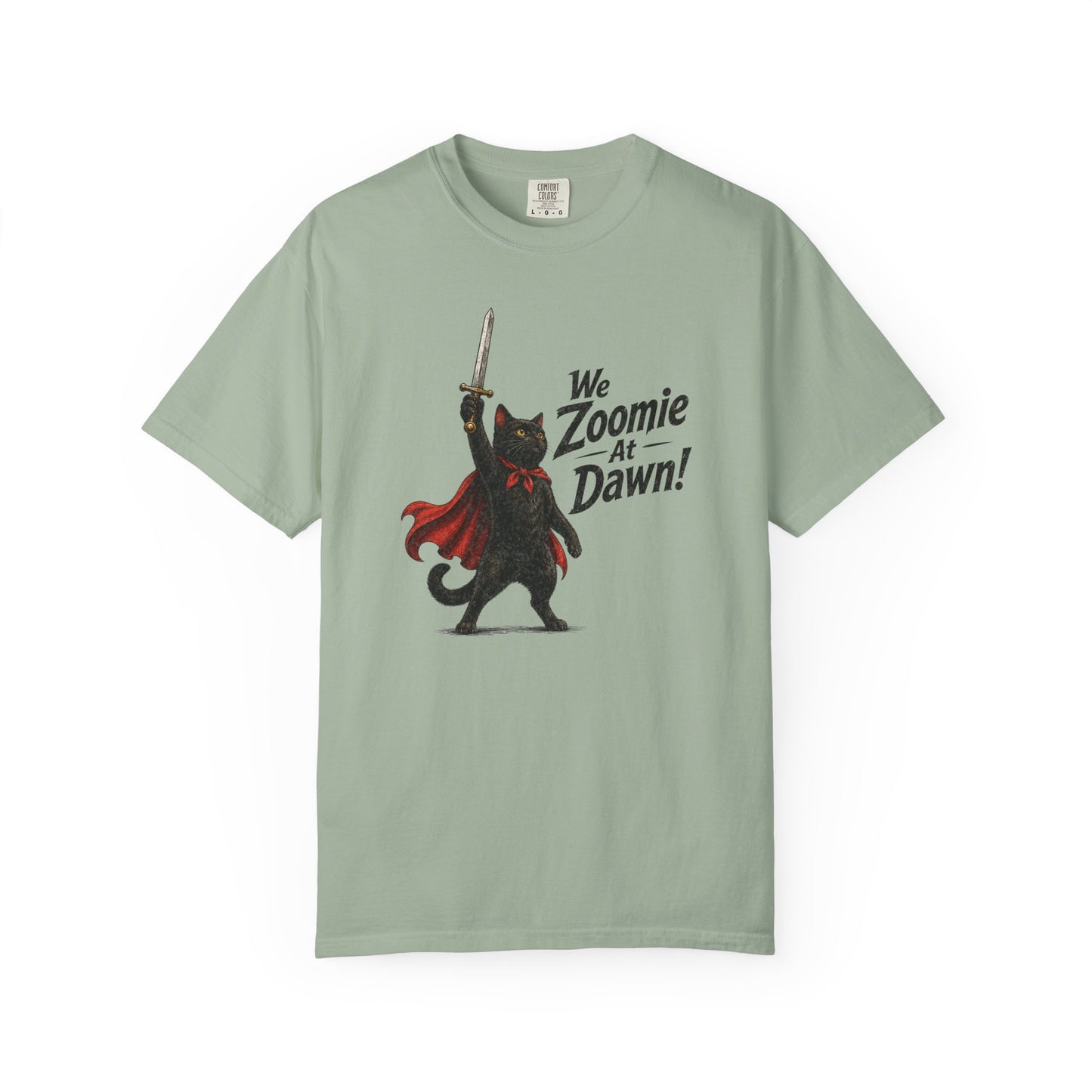 We Zoomie at Dawn Cat T-Shirt | Funny Black Cat Knight Graphic Tee | Comfort Colors Shirt
