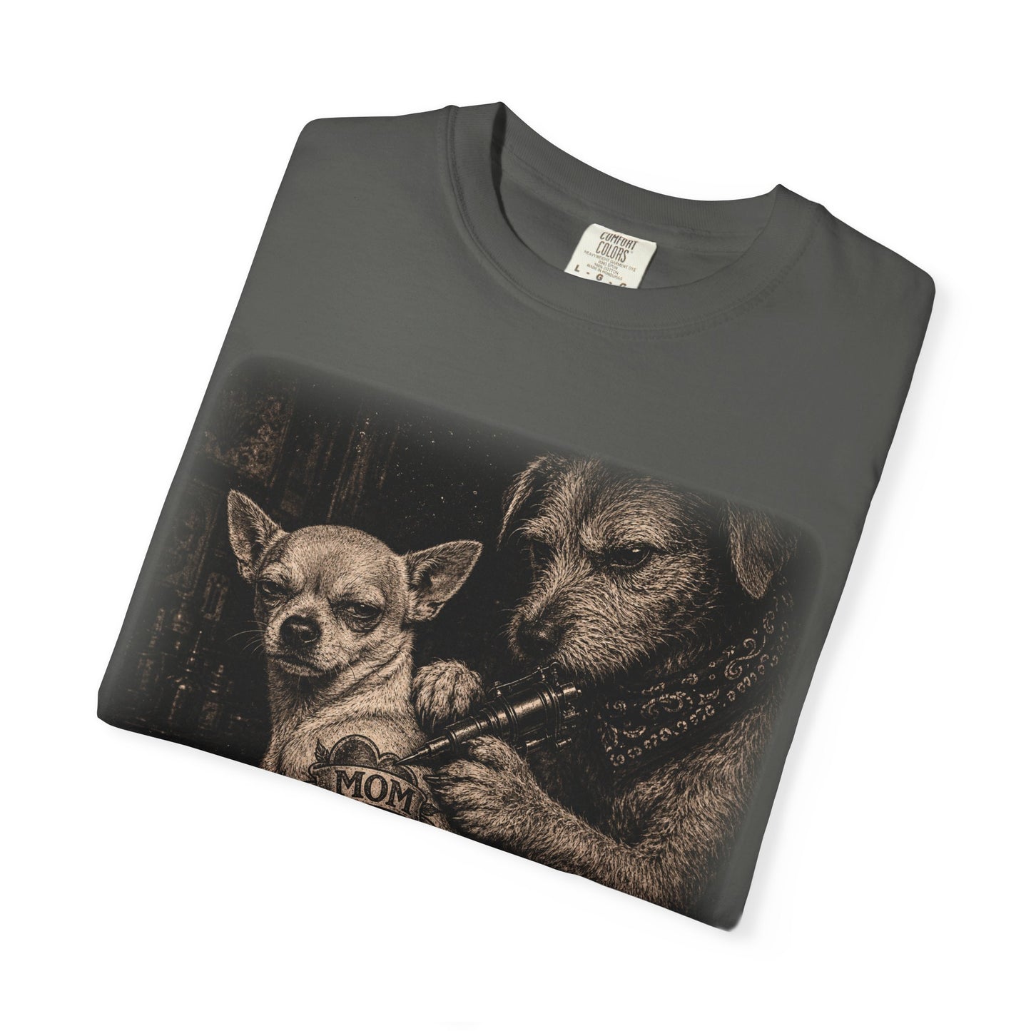Tattoo Parlor Dogs T-Shirt — 'MOM' Chihuahua Tattoo Night Vibe