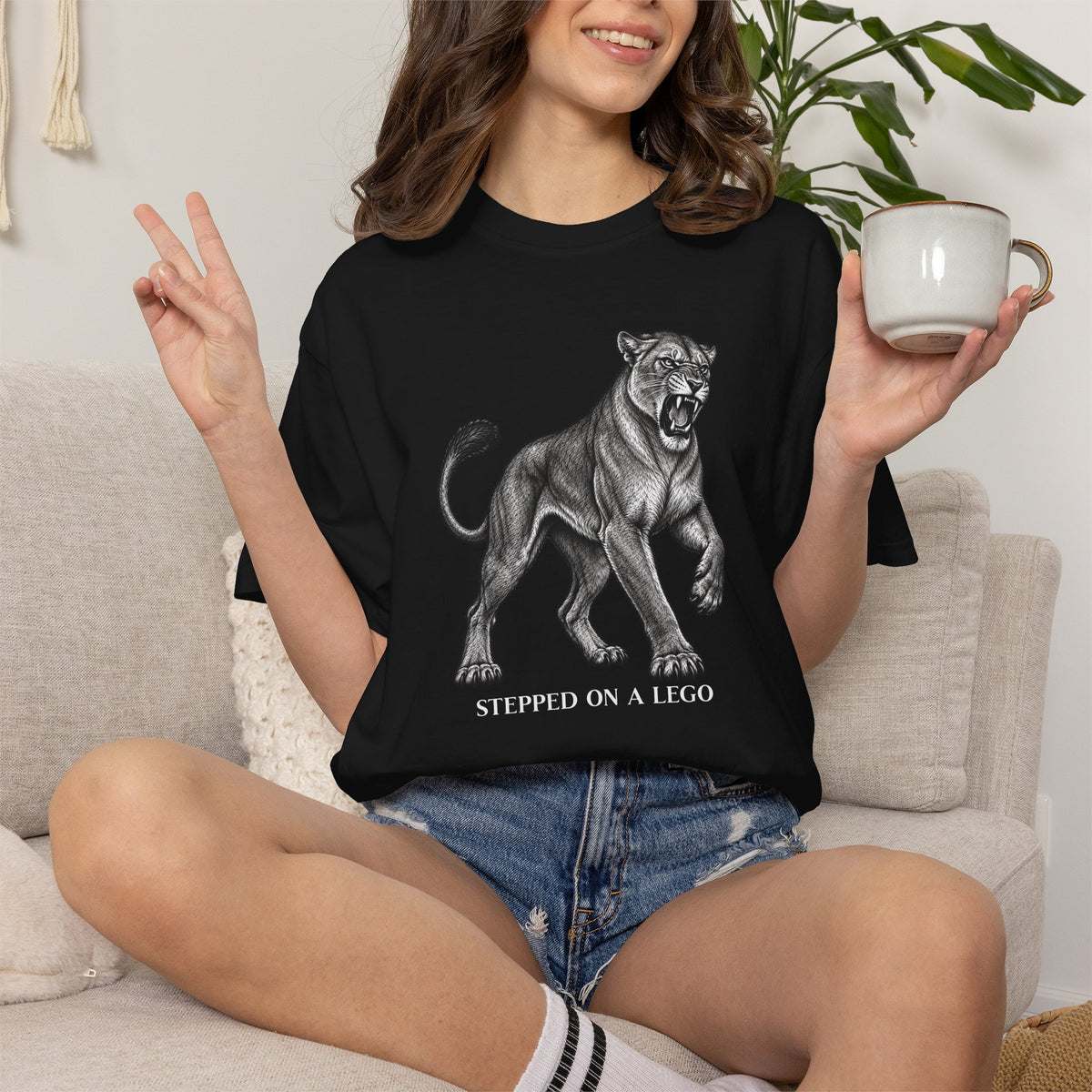 Stepped on a Lego Funny Vintage Lioness Animal Tee