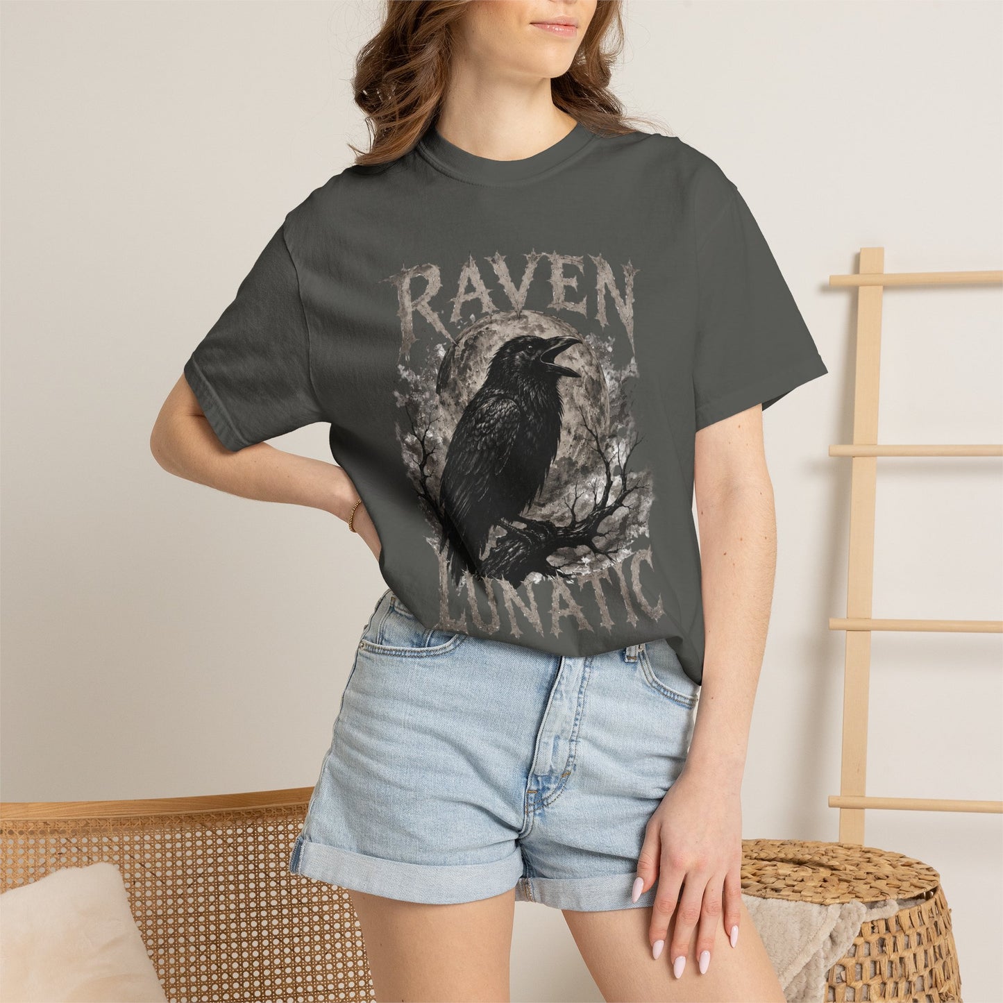 Raven Lunatic T‑Shirt — Gothic Crow Graphic Dark Nature Graphic Tee