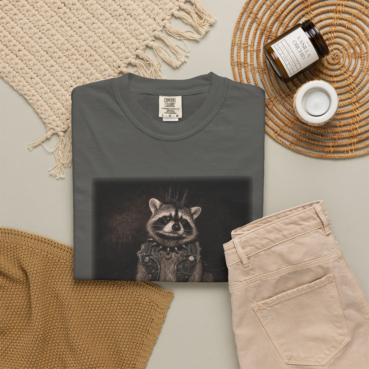 Punk Gothic Raccoon Graphic T-Shirt