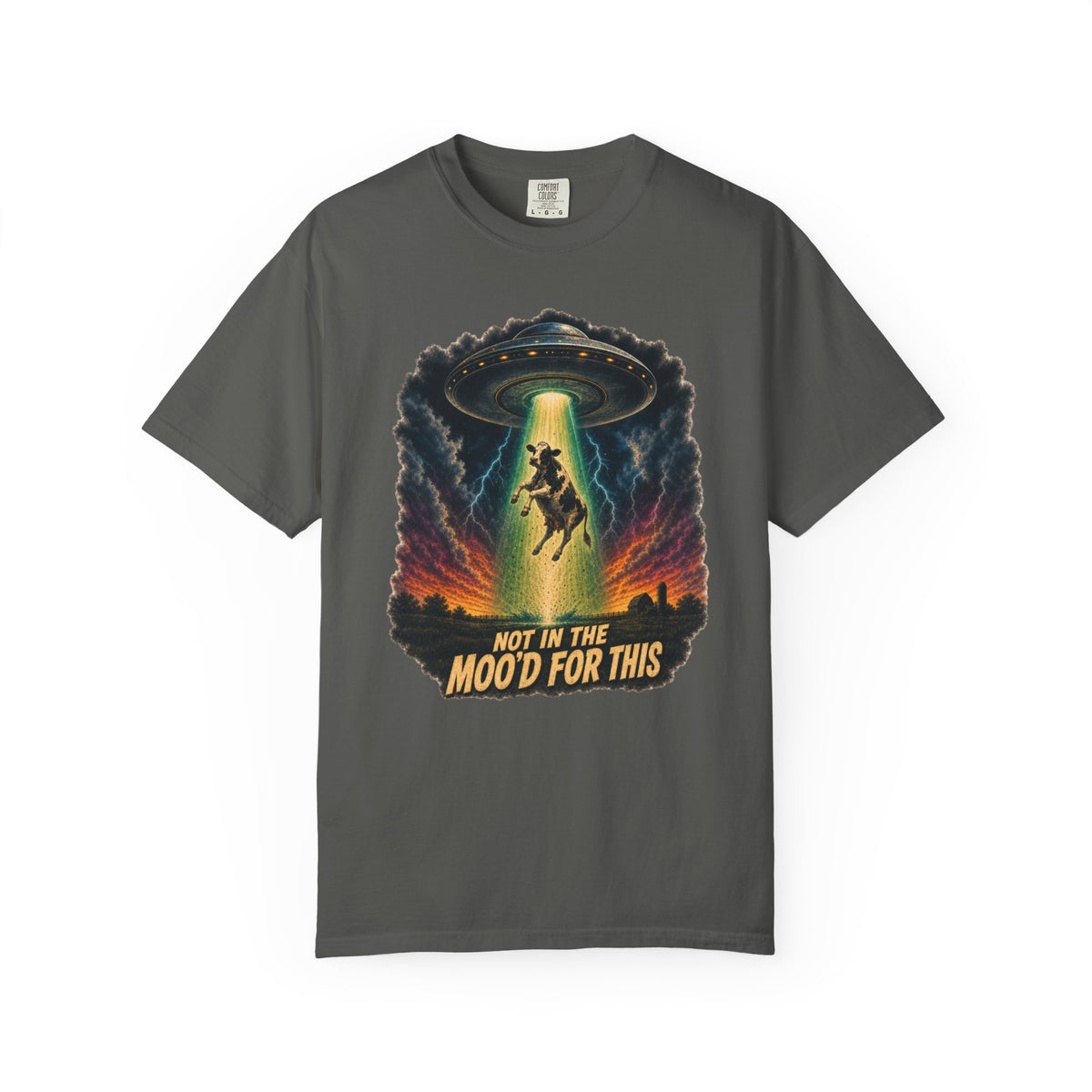 Not in the Moo’d for This Shirt – Funny Cow UFO Alien Abduction Graphic Tee