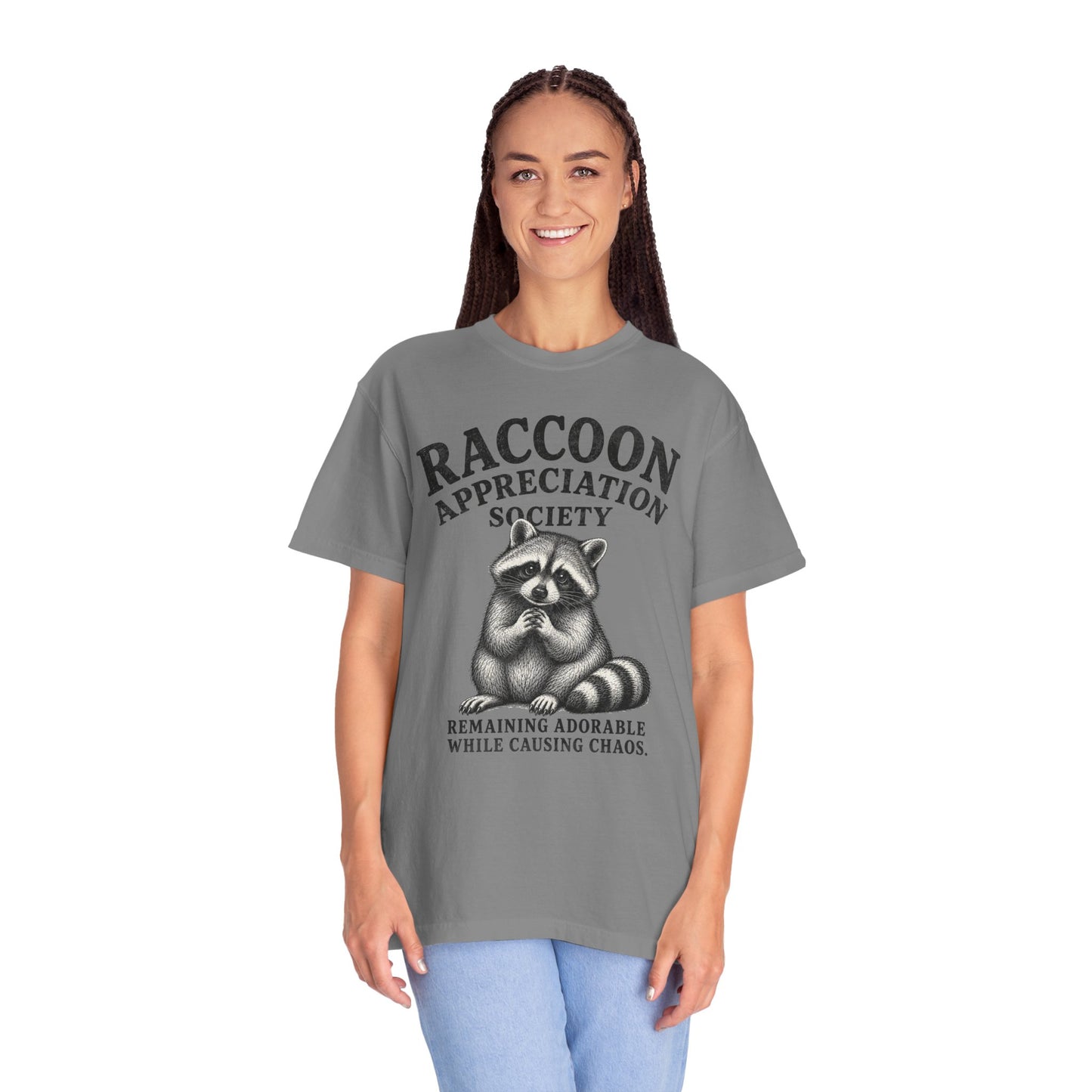 Raccoon Appreciation Society T-Shirt — "Remaining Adorable While Causing Chaos" Funny Cute Trash Panda Tee