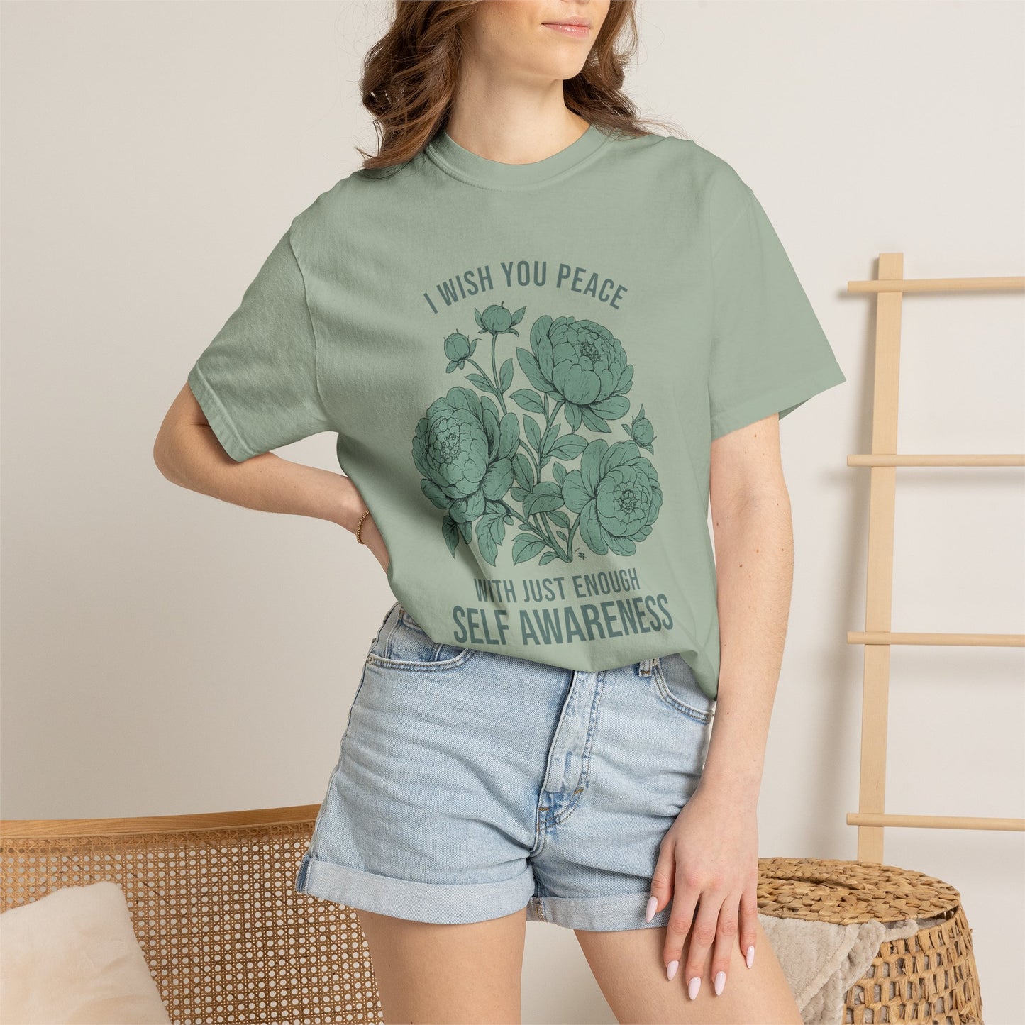I Wish You Peace with Just Enough Self Awareness Shirt | Funny Introvert Graphic Tee | Vintage Floral Comfort Colors® T-Shirt
