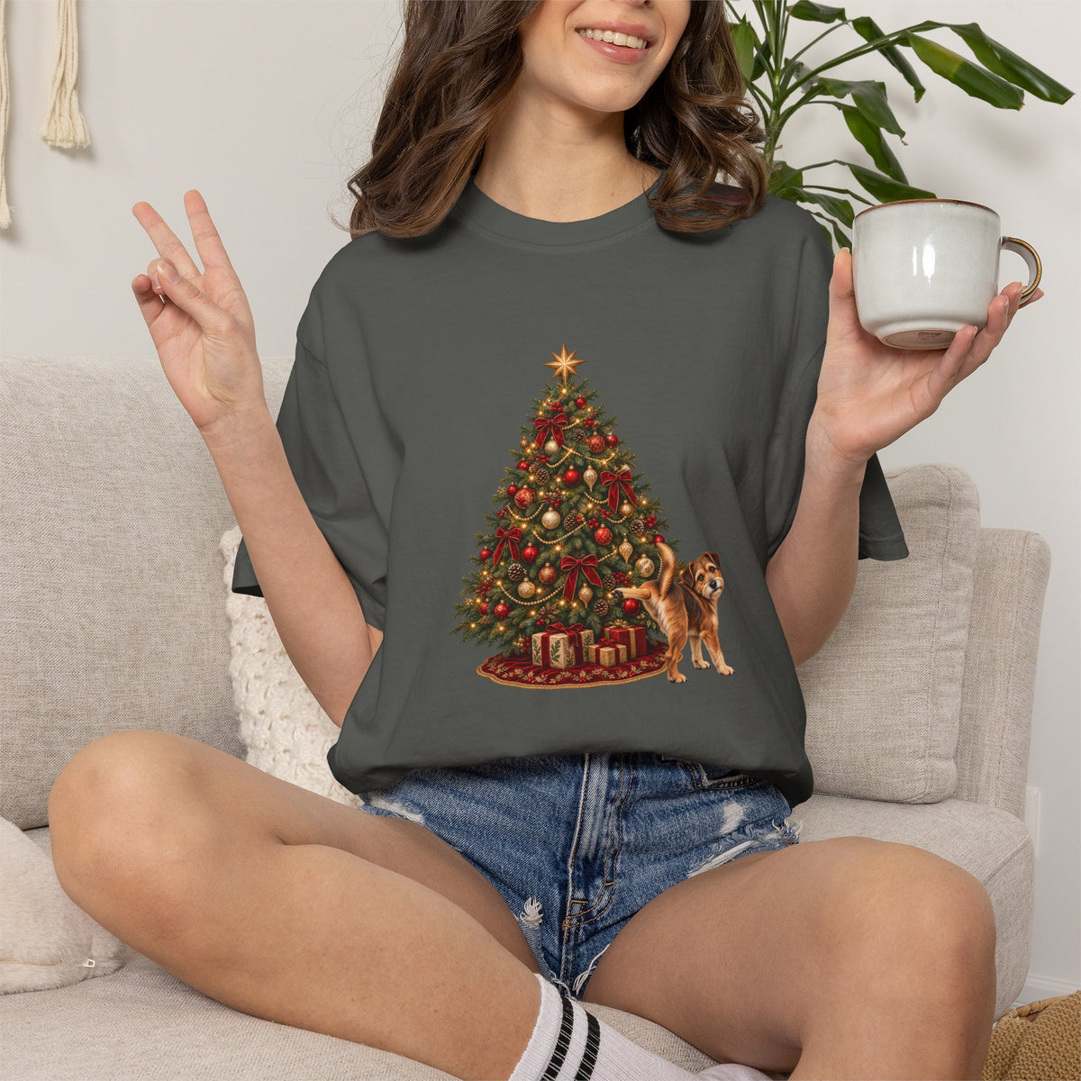 Dog Peeing on Christmas Tree Shirt