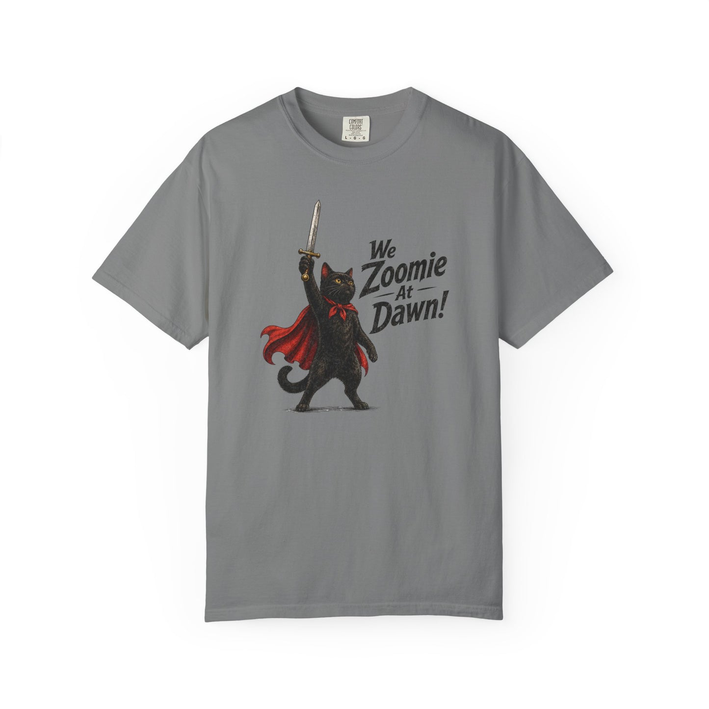 We Zoomie at Dawn Cat T-Shirt | Funny Black Cat Knight Graphic Tee | Comfort Colors Shirt