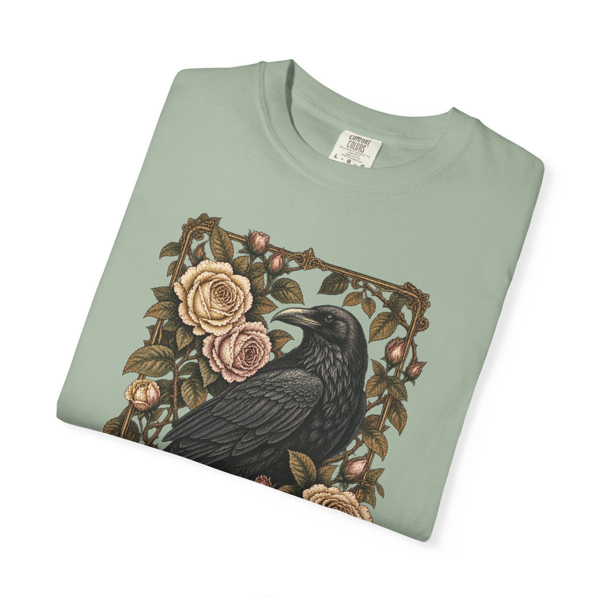 Raven & Roses Graphic T‑Shirt — Gothic Floral Botanical Vintage Tee