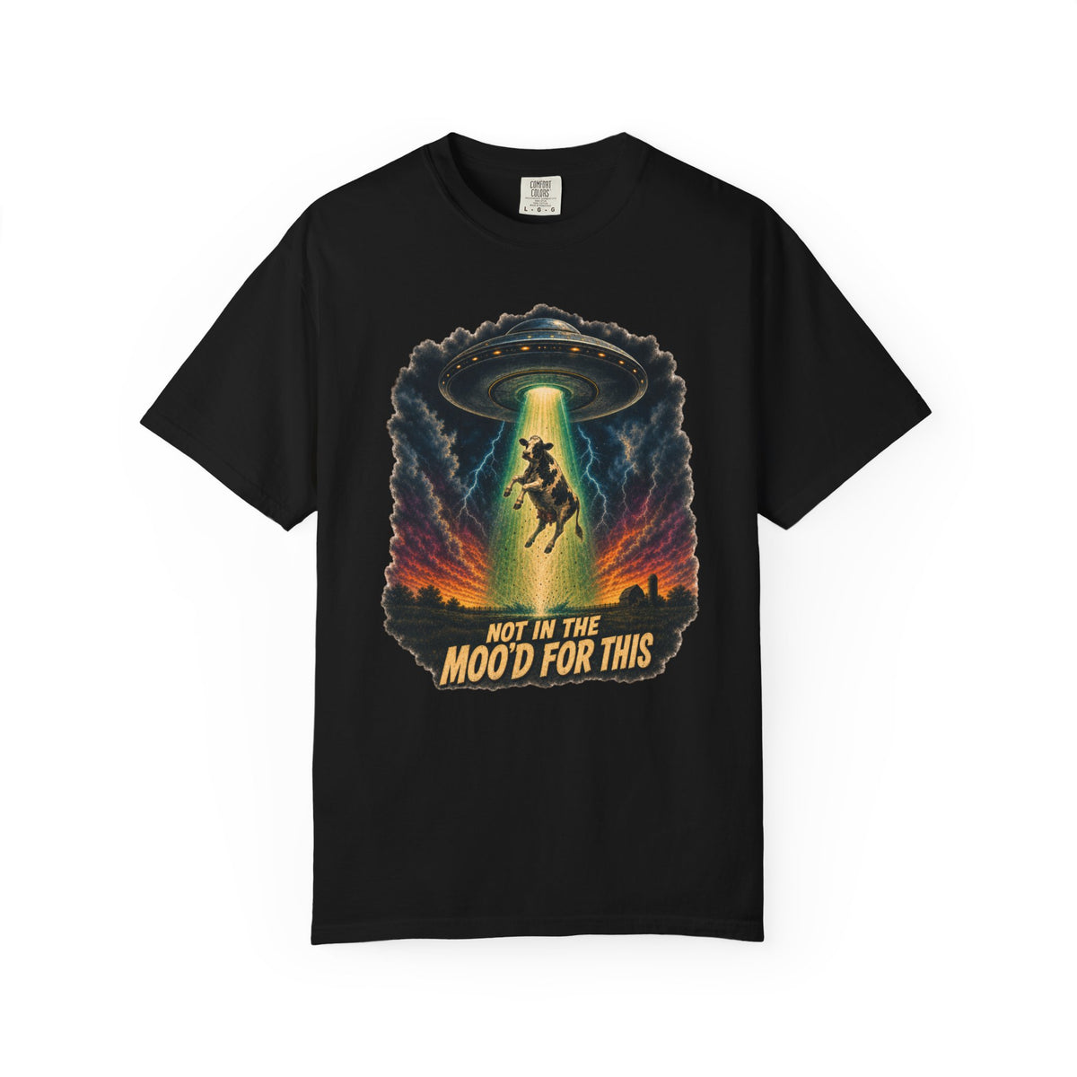 Not in the Moo’d for This Shirt – Funny Cow UFO Alien Abduction Graphic Tee