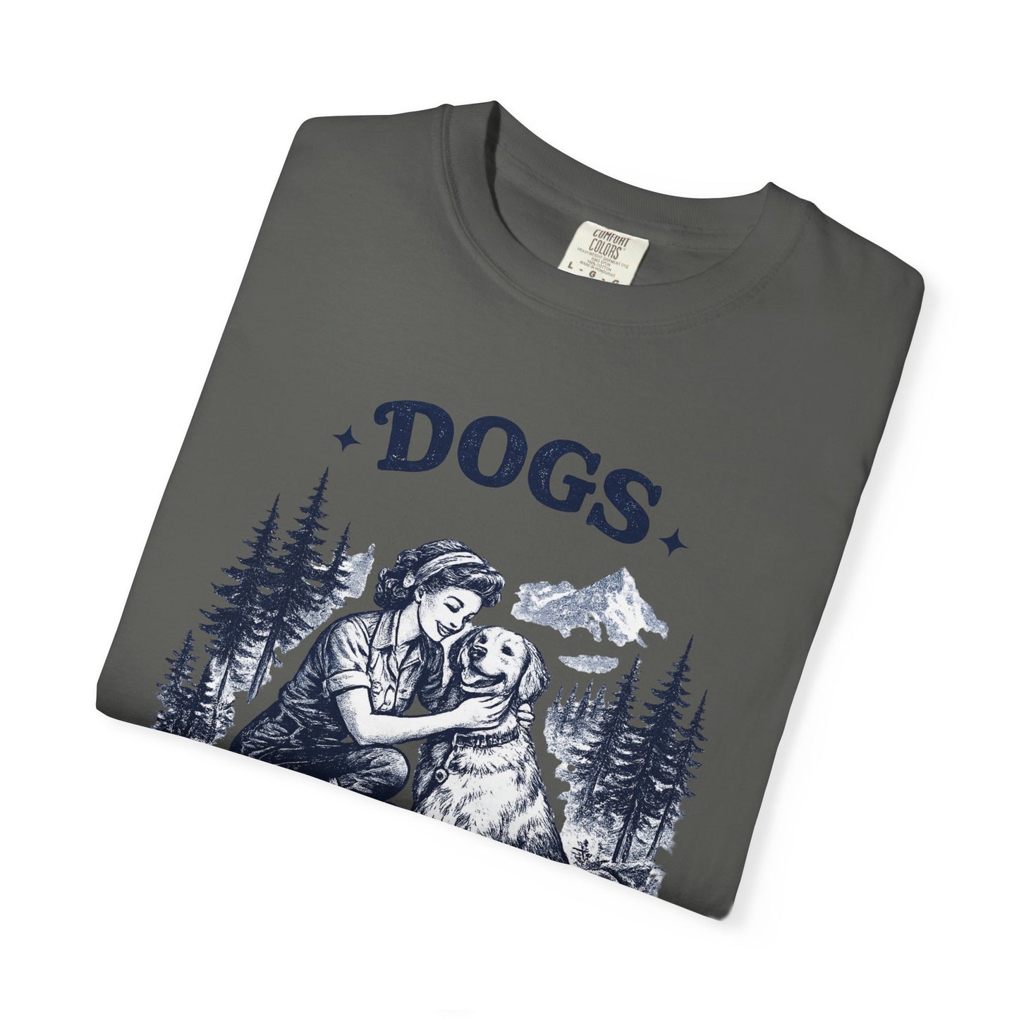 Vintage 1950s Woman & Dog T‑Shirt — “DOGS. BECAUSE MURDER IS WRONG”