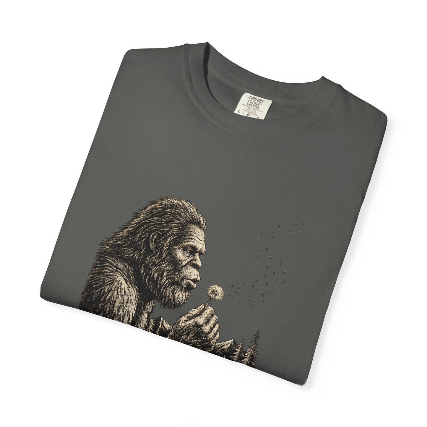 Bigfoot Blowing Dandelion Wish T-Shirt — Sasquatch Hiking Camper Tee