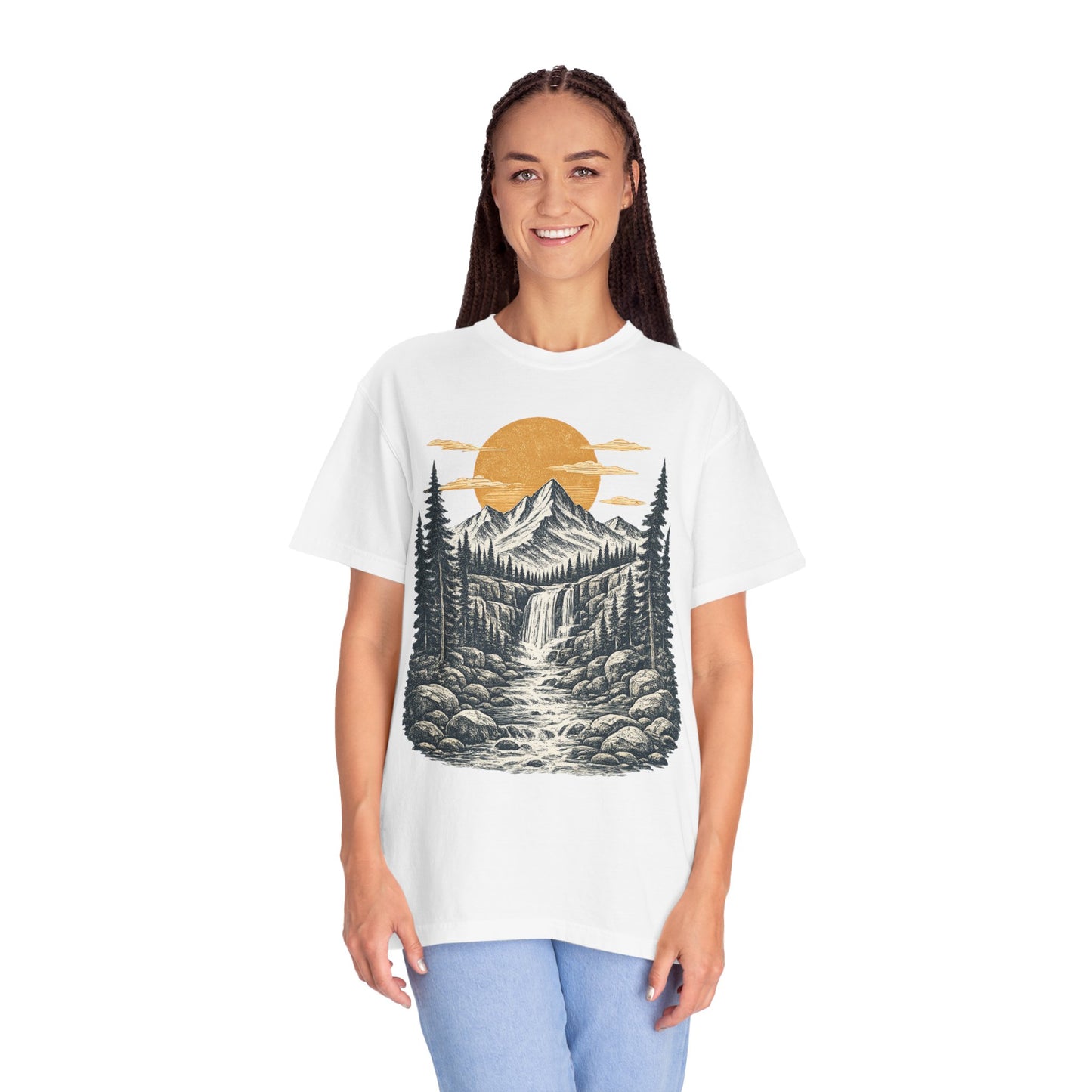 Mountain Sunset T-Shirt — Scenic Wilderness River Graphic Tee