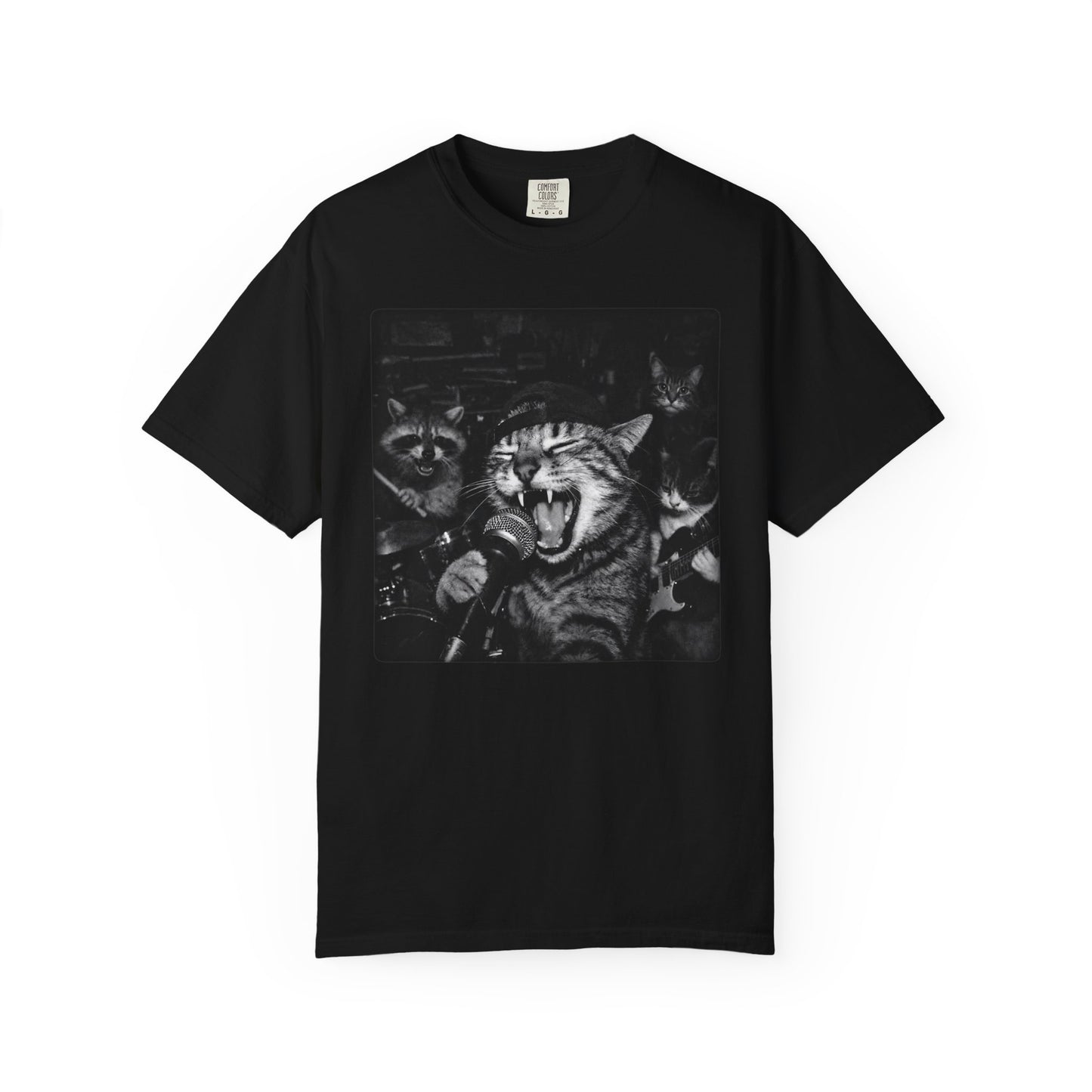 Garage Band Animals T-Shirt — 'Rocking Out' Cat & Squirrel Photorealistic Tee