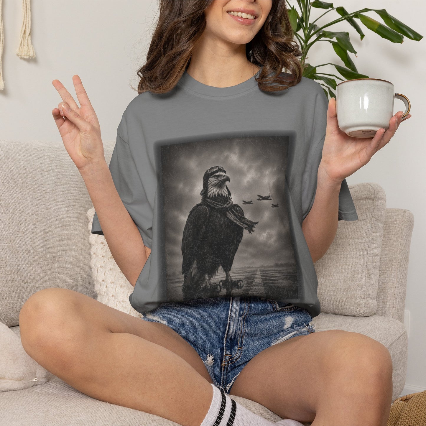 Vintage Distressed Eagle Aviator T-Shirt | WWII-Inspired Pilot Eagle Graphic Tee | Unisex Comfort Colors Shirt