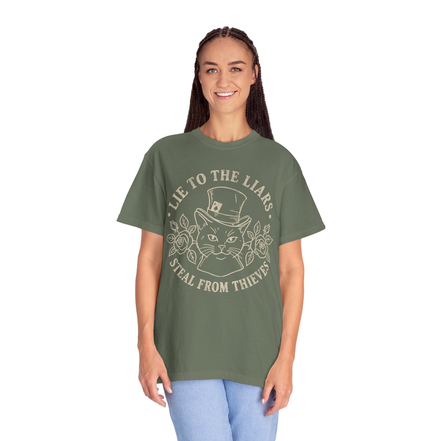 Lie to the Liars Steal from Thieves Cat Vintage Retro Graphic Tee