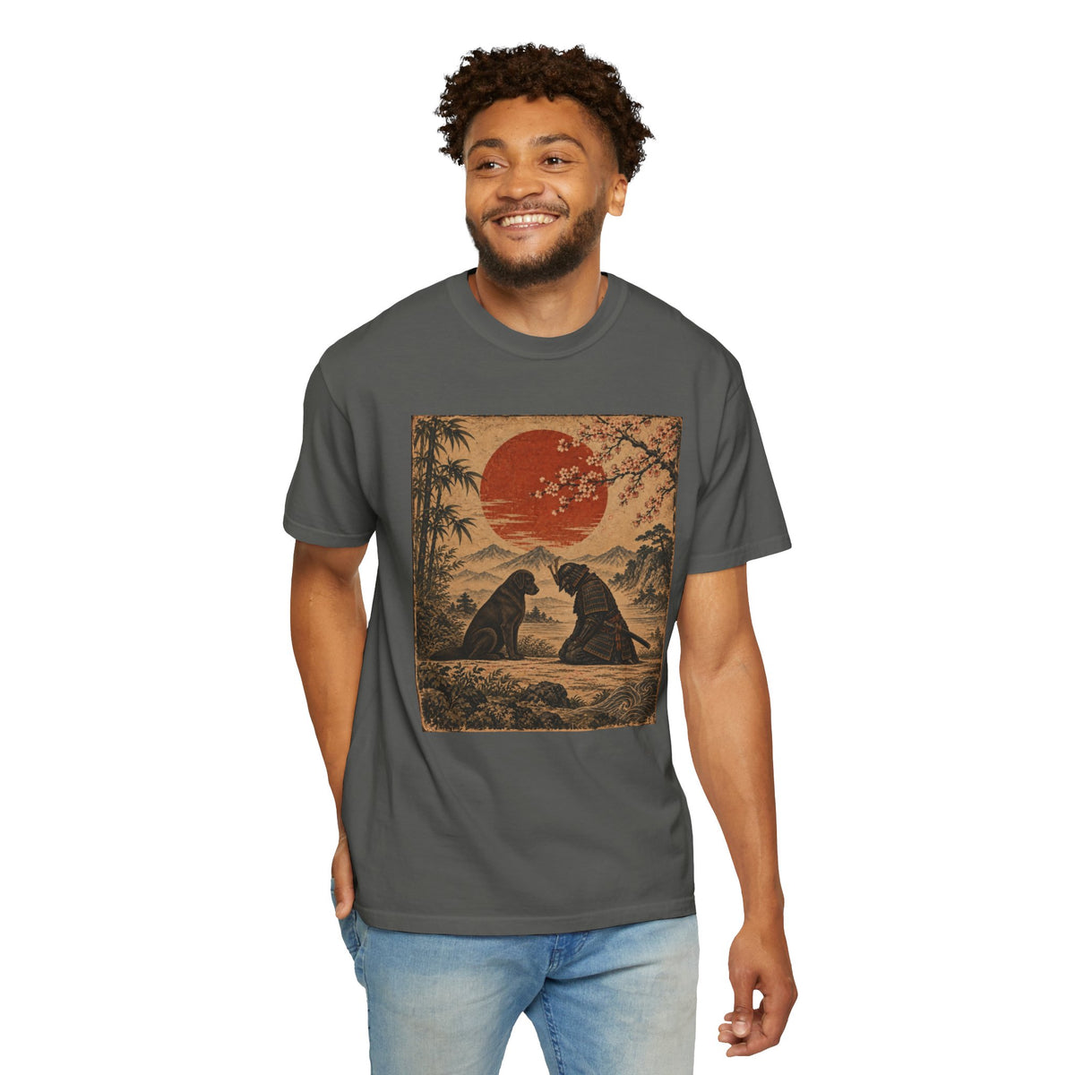 Samurai Bowing to Dog Shir, Vintage Japanese Dog Graphic Tee