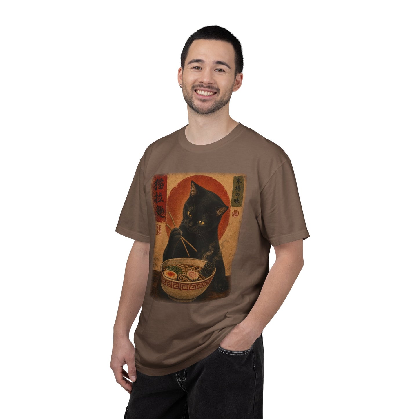 Vintage Ramen Cat Shirt | Black Cat Eating Noodles Graphic Tee | Japanese-Inspired Cat Lover Comfort Colors® T-Shirt