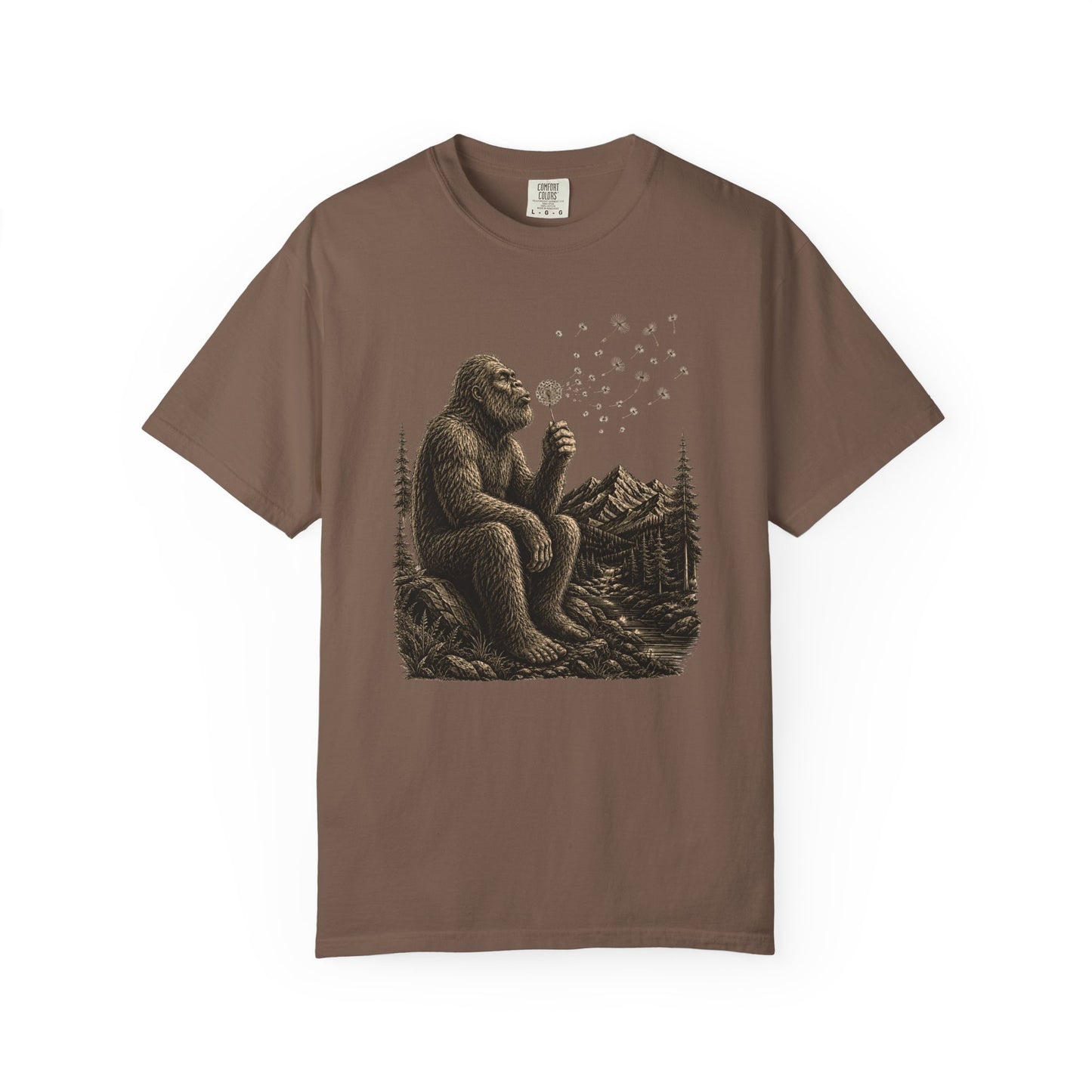 Bigfoot Dandelion T-Shirt, Peaceful Sasquatch Nature Woodland Graphic Tee