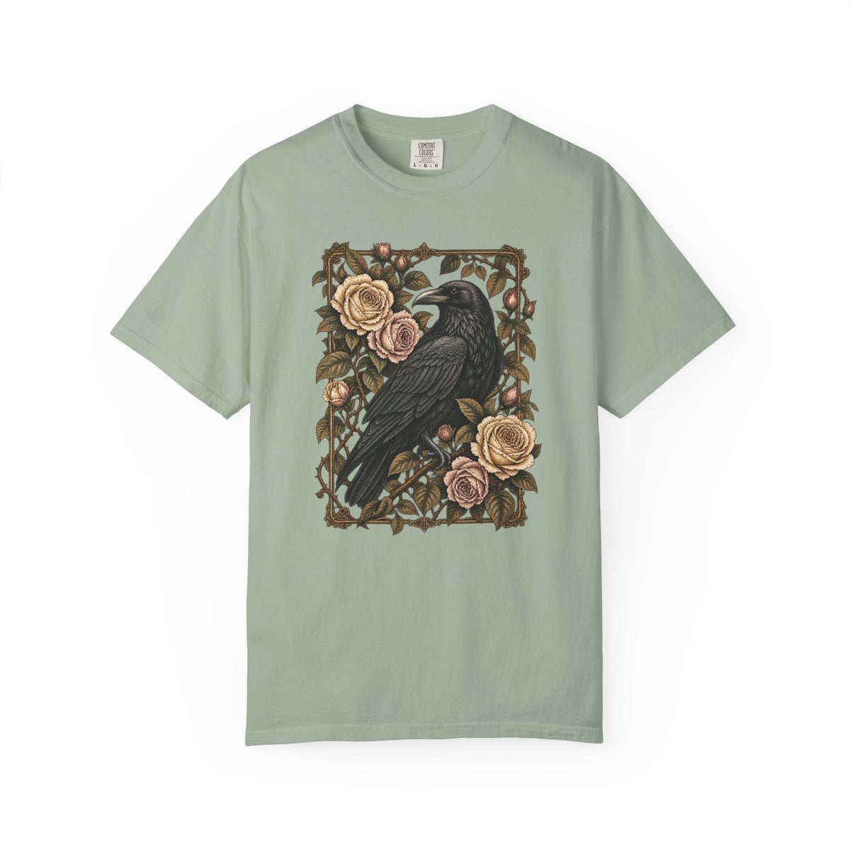 Raven & Roses Graphic T‑Shirt — Gothic Floral Botanical Vintage Tee