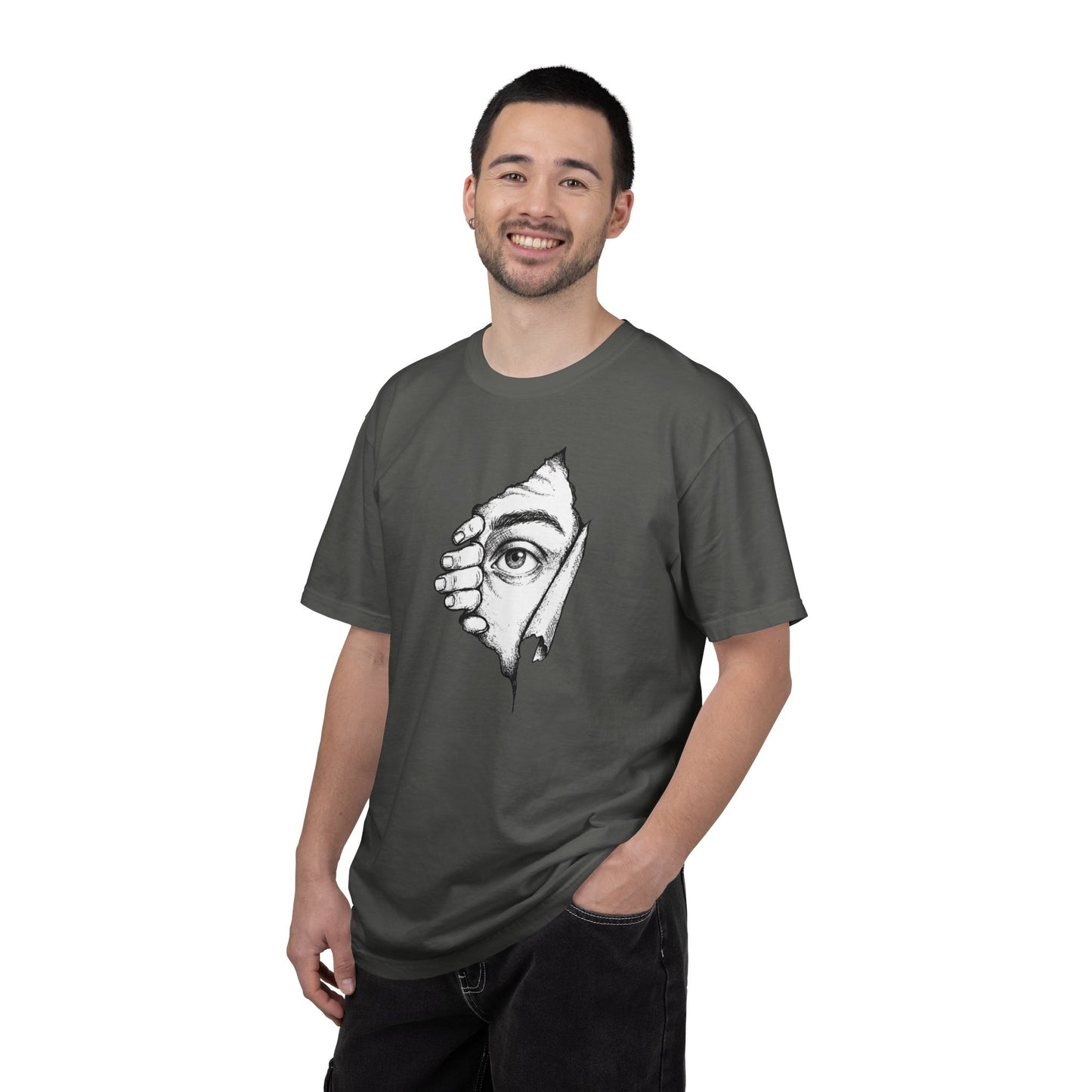 Peekaboo Curious Eye Graphic Peeking Eye Tee, Minimalist Black & White Art Shirt