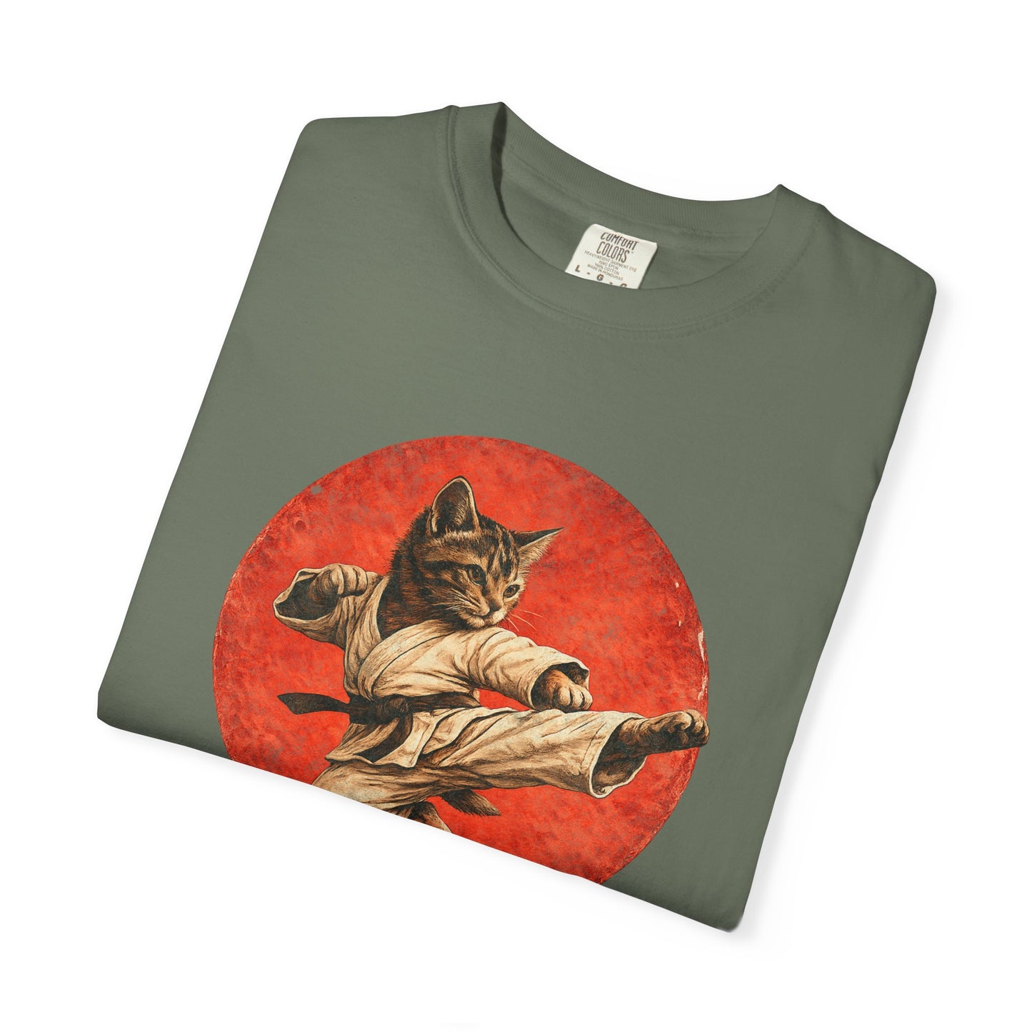 Vintage Retro Karate Kitten T-Shirt – Distressed Orange Circle Design
