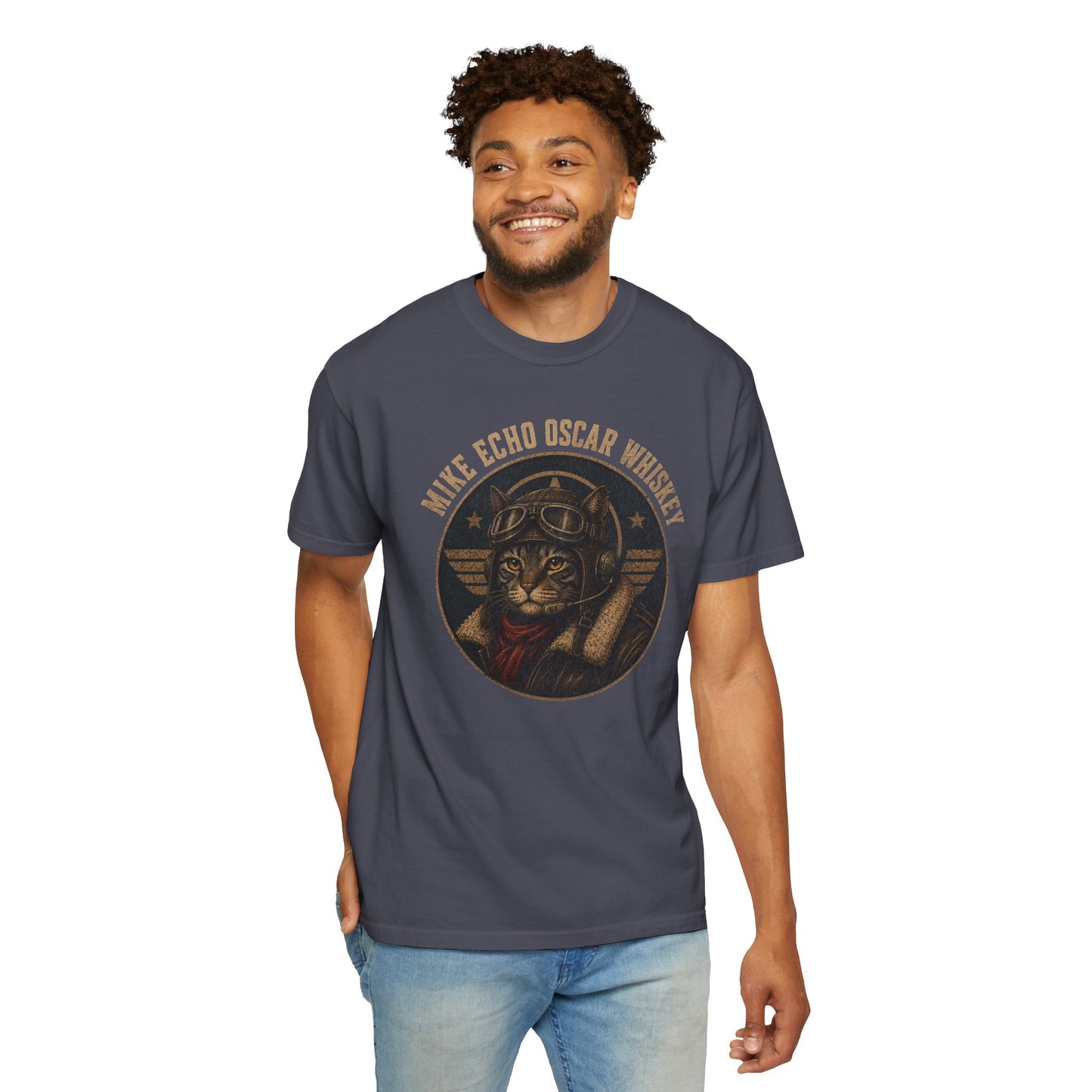 Mike Echo Oscar Whiskey Shirt | Funny Pilot Cat Tee | Aviation Humor T-Shirt | Vintage Graphic Cat Shirt