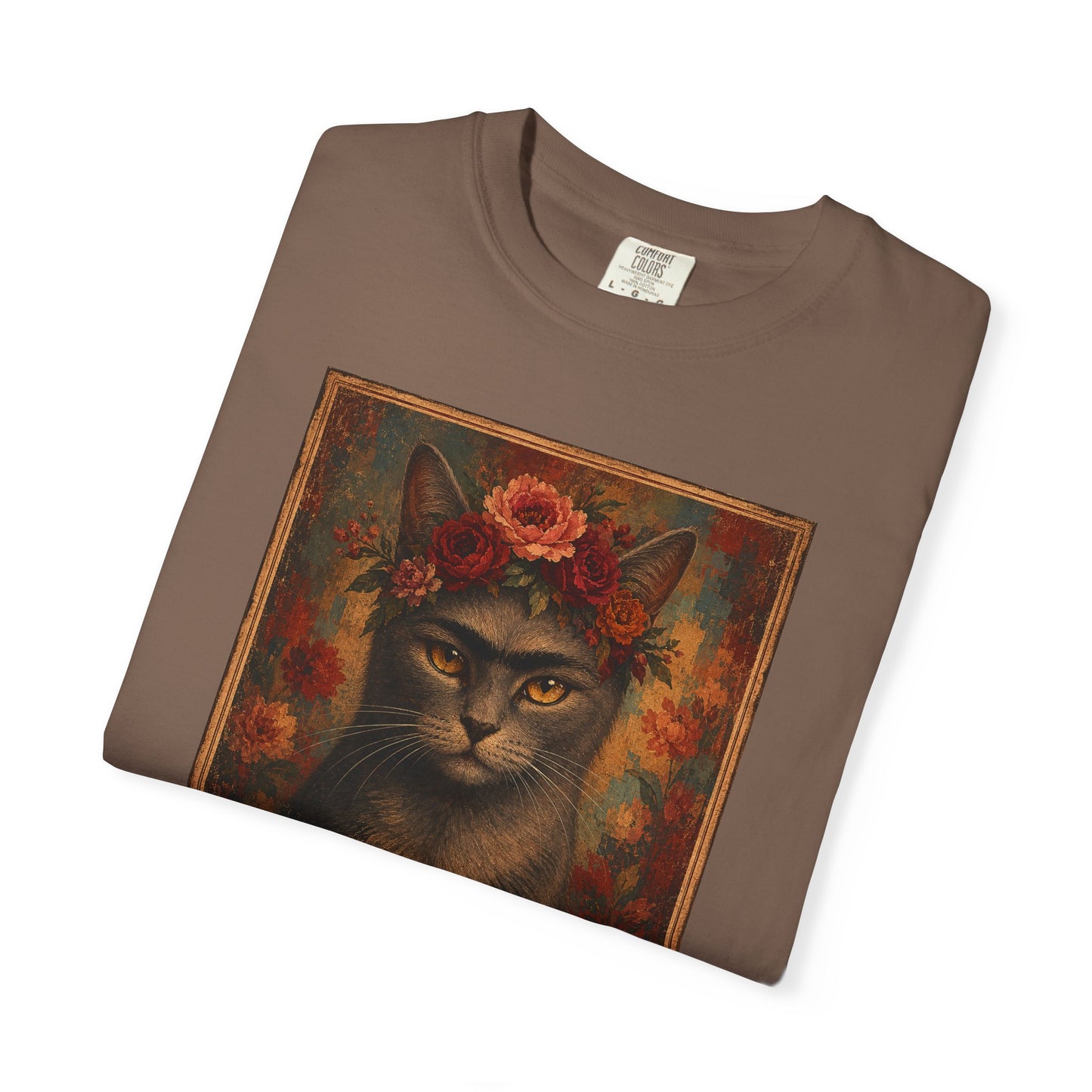 Frida Catlo Art Parody T-Shirt — Funny Frida Kahlo Cat with Flower Crown