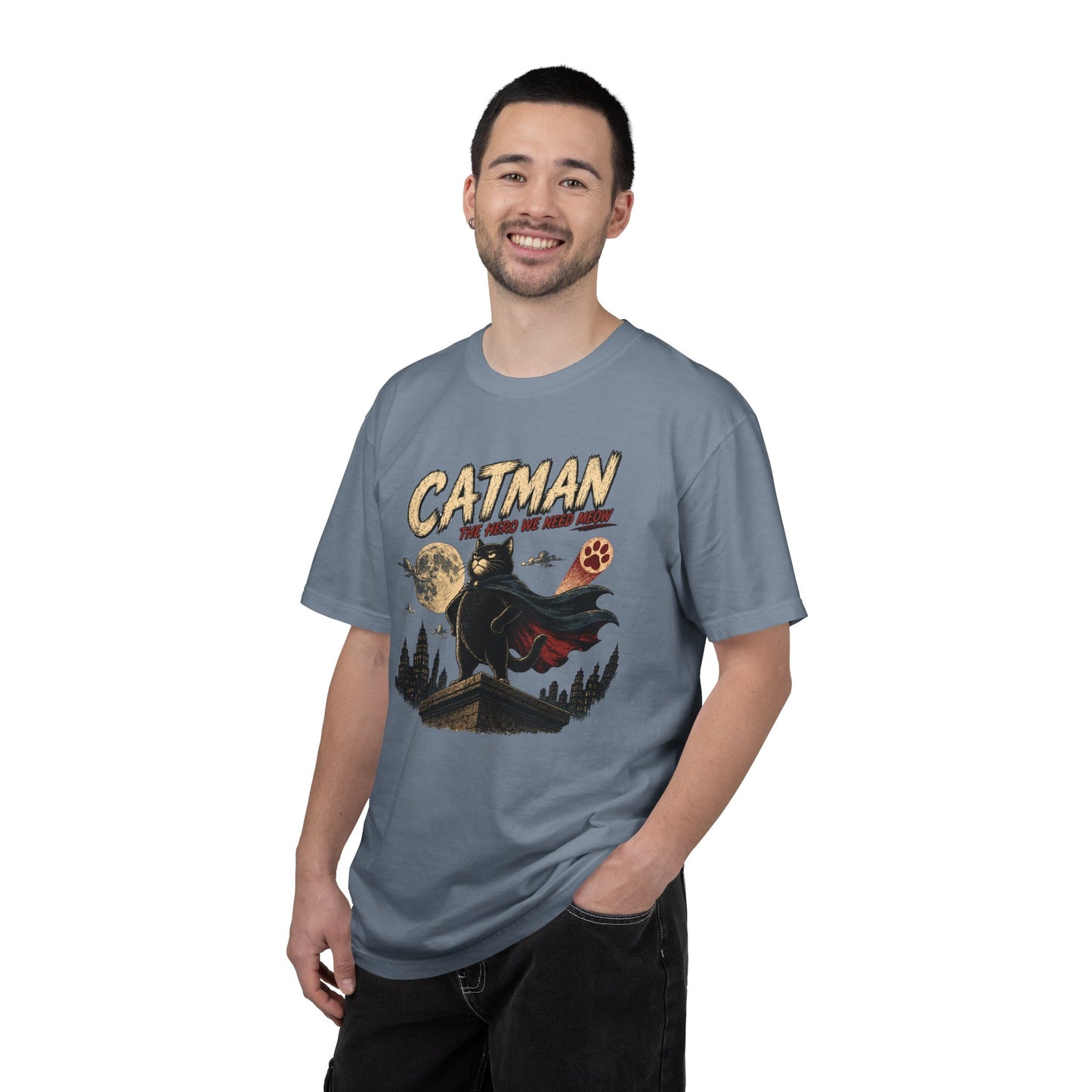 Catman Retro Comic T-Shirt — Vintage Superhero Cat The Hero We Need Meow Design