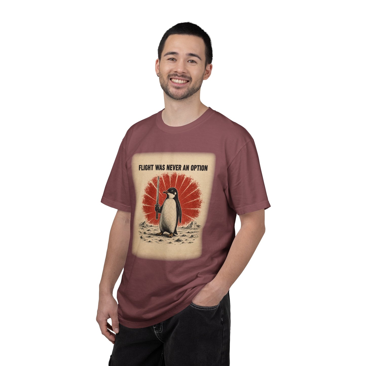 Flight Was Never an Option Penguin Shirt | Funny Warrior Penguin Graphic Tee | Vintage Comfort Colors® T-Shirt