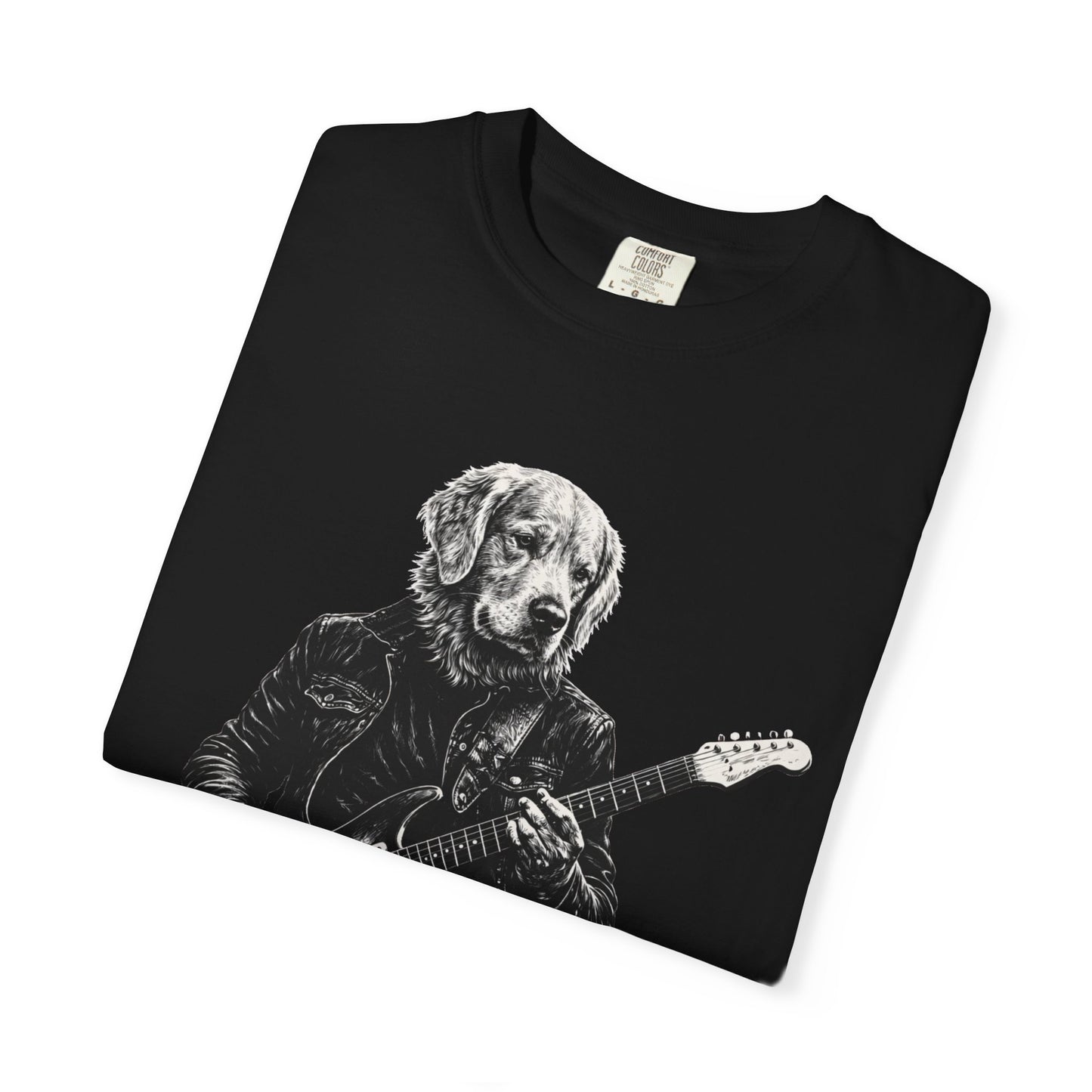 Golden Retriever Guitar Tee — Golden Playing Electric Guitar Design