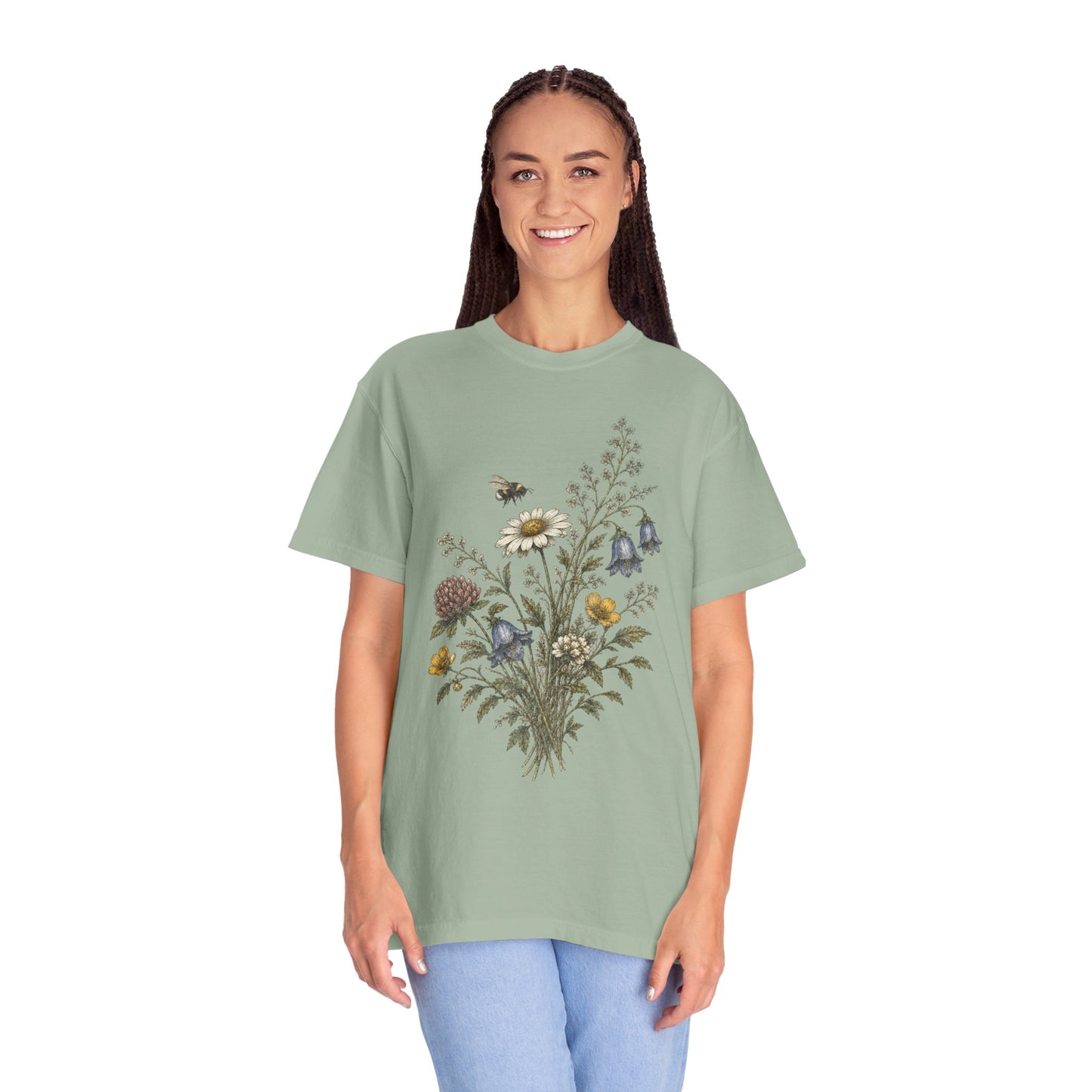 Vintage Wildflower Bouquet and Bumblebee Botanical TShirt