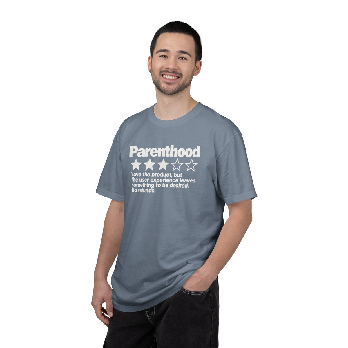 Parenthood 3-Star Review T-Shirt — Funny Sarcastic Gift for Mom and Dad