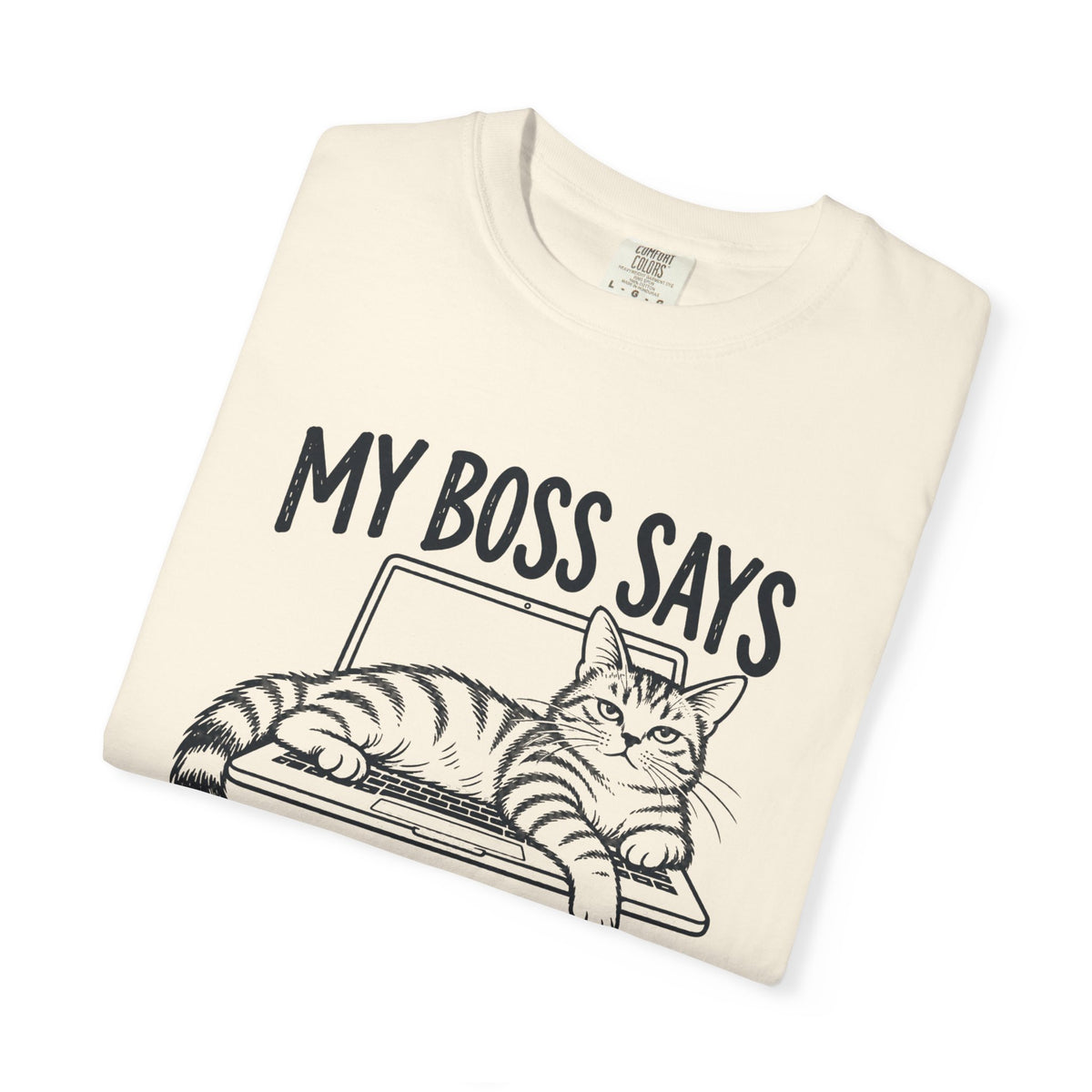 Anti-Hustle Cat "My Boss Says I'm Done for the Day" Funny Work T-Shirt