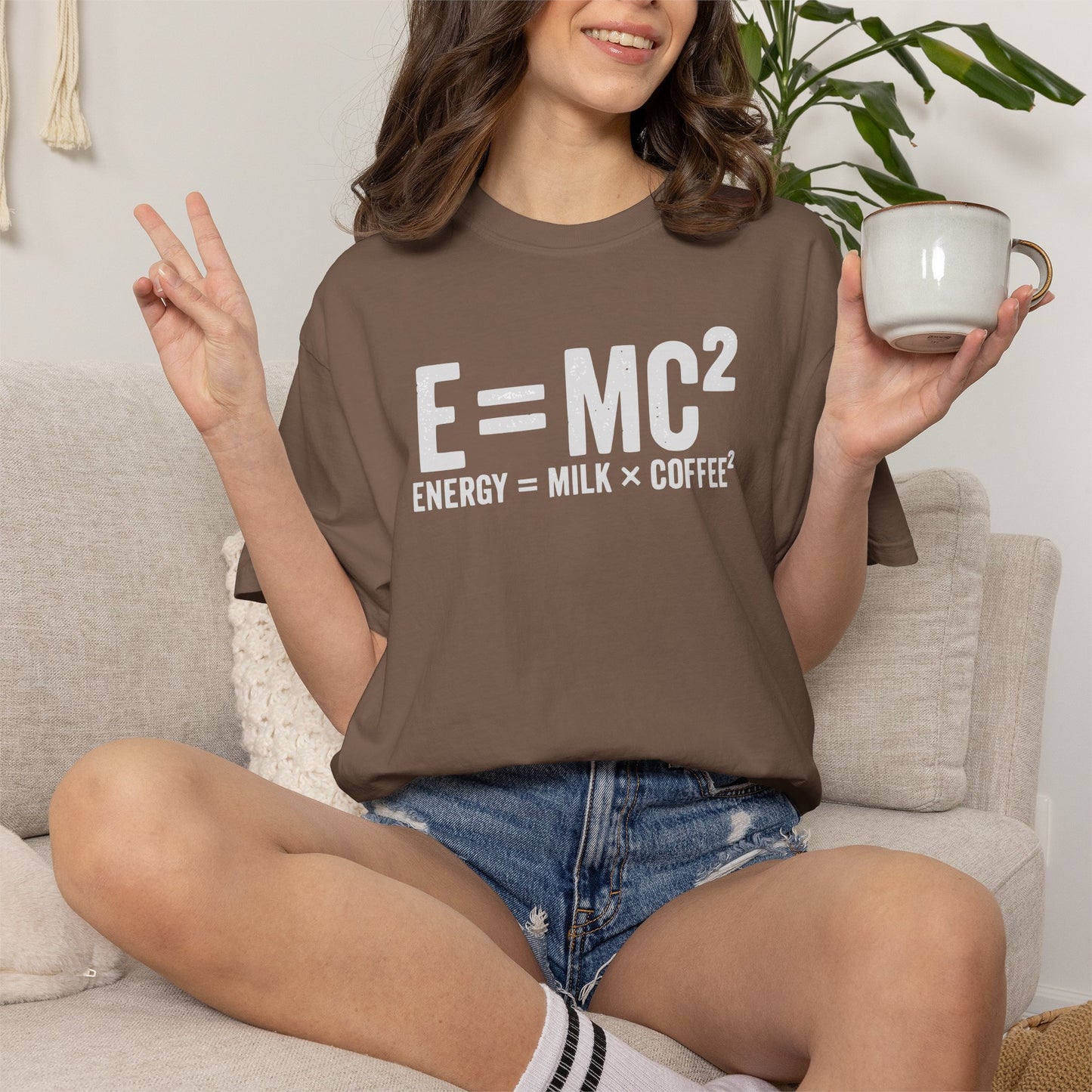 E = MC² Coffee T-Shirt | Funny Science & Coffee Graphic Tee | Comfort Colors Shirt