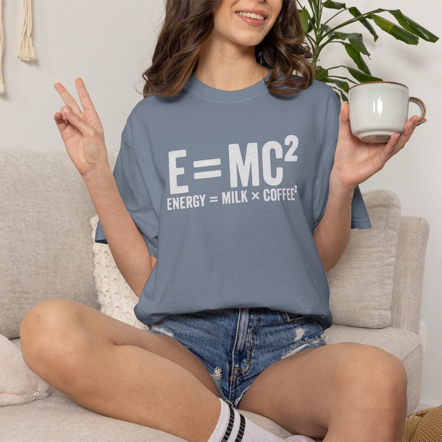 E = MC² Coffee T-Shirt | Funny Science & Coffee Graphic Tee | Comfort Colors Shirt