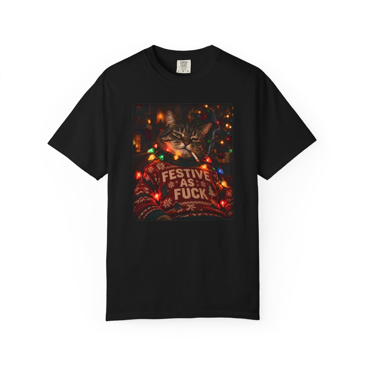 Festive as Fuck Christmas Cat Graphic T-Shirt
