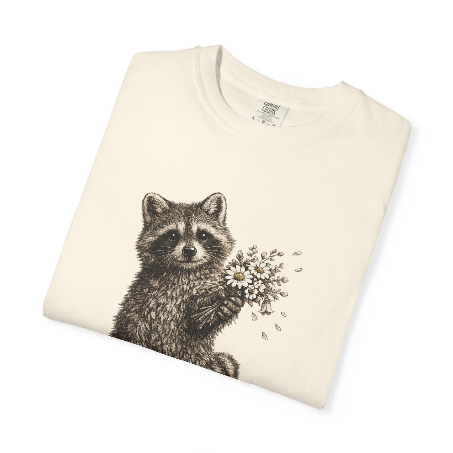 Raccoon with Wildflower Bouquet T-Shirt — Cute Animal Gift Tee