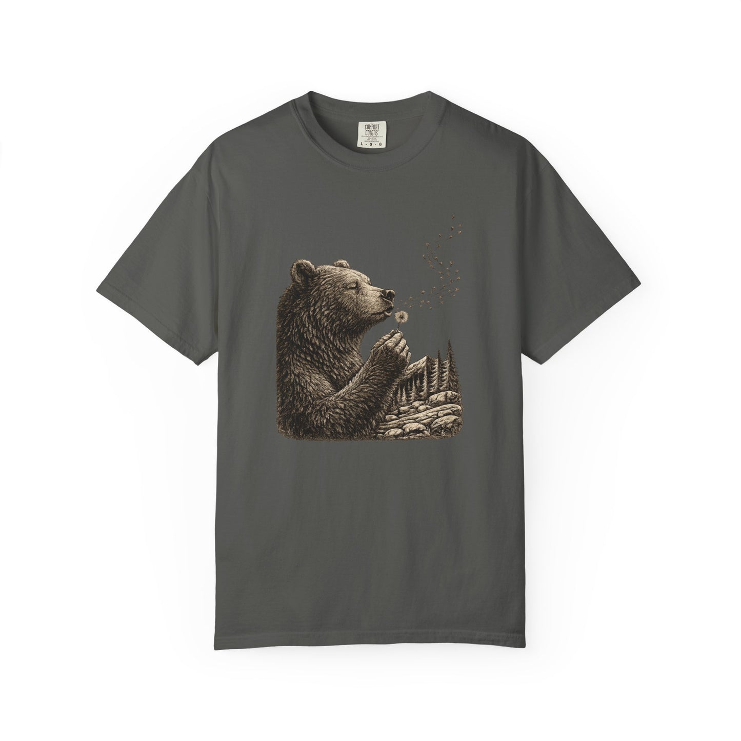 Bear Blowing Dandelion T-Shirt — Outdoor Enthusiast Woodland Nature Graphic Tee