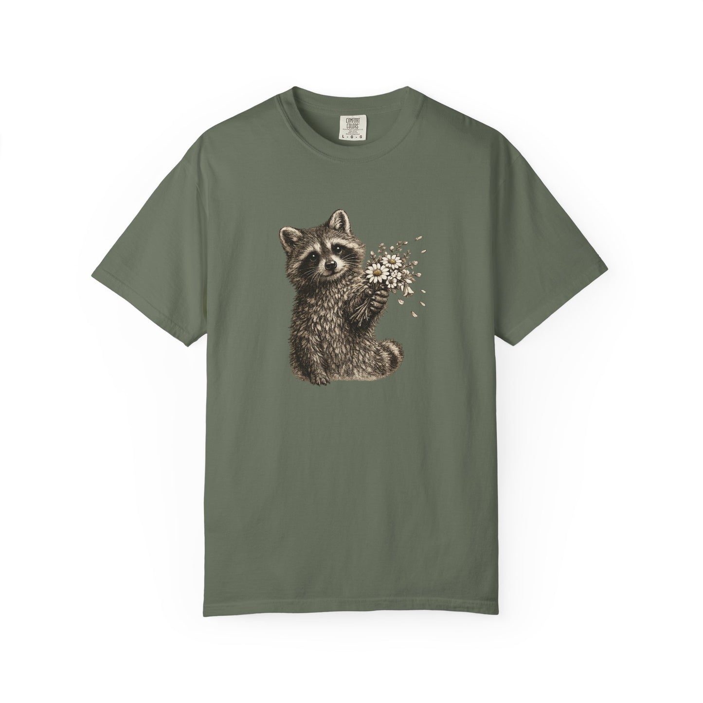 Raccoon with Wildflower Bouquet T-Shirt — Cute Animal Gift Tee